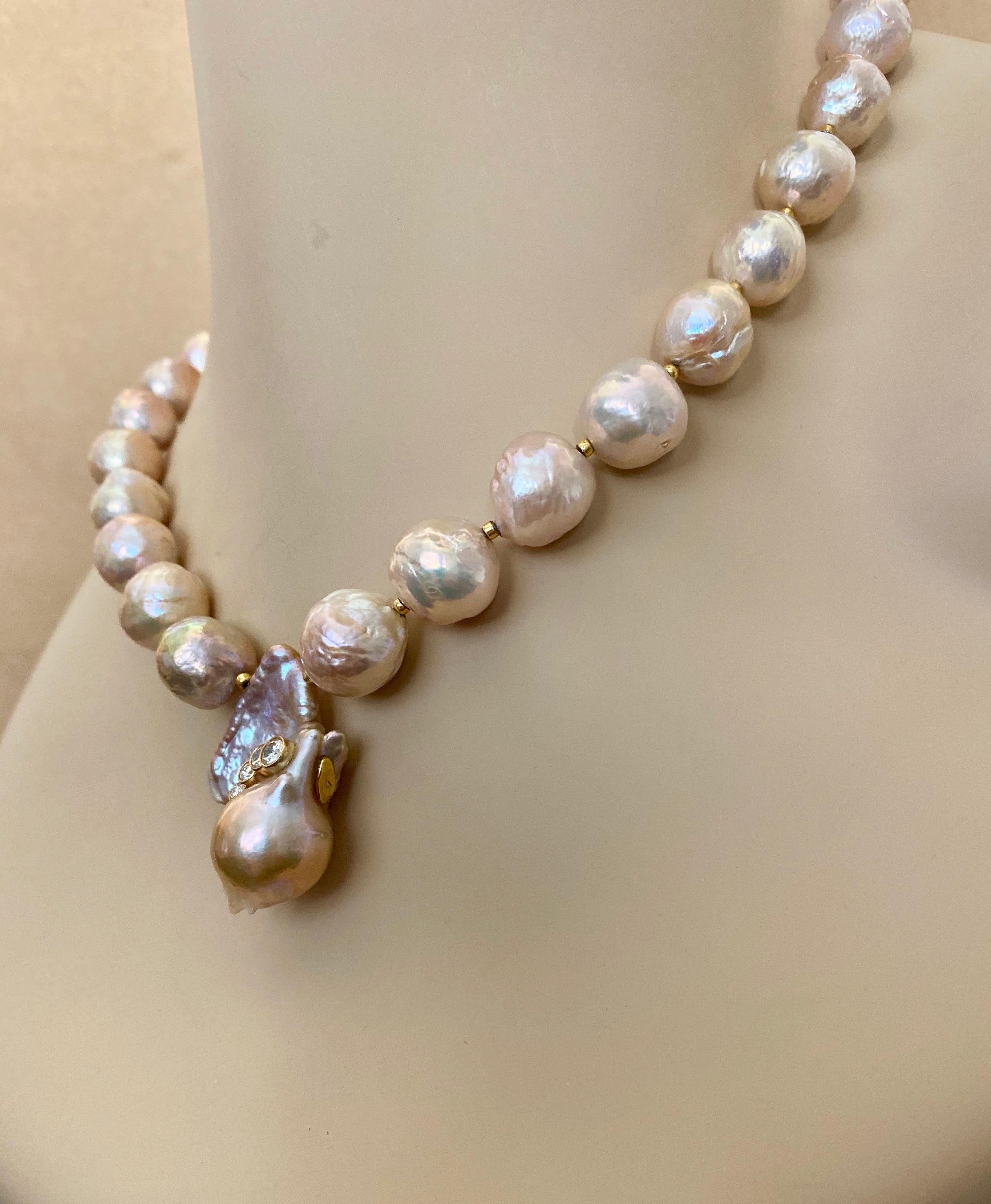 Mixed Cut Michael Kneebone Pink Kasumi Pearl White Diamond Necklace