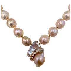 Michael Kneebone Pink Kasumi Pearl White Diamond Necklace