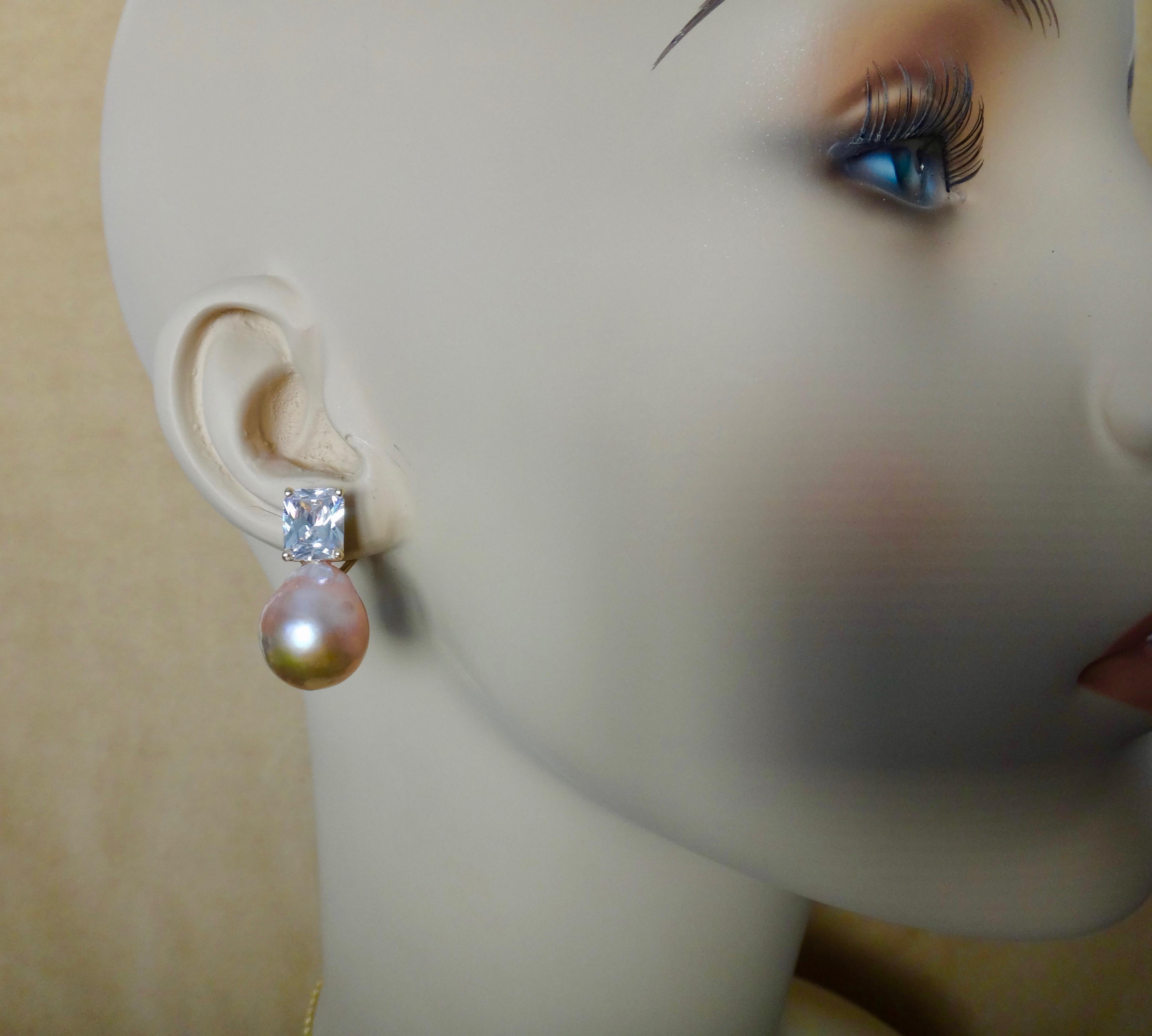 Contemporary Michael Kneebone Pink Kasumi Pearl White Sapphire Drop Earrings For Sale
