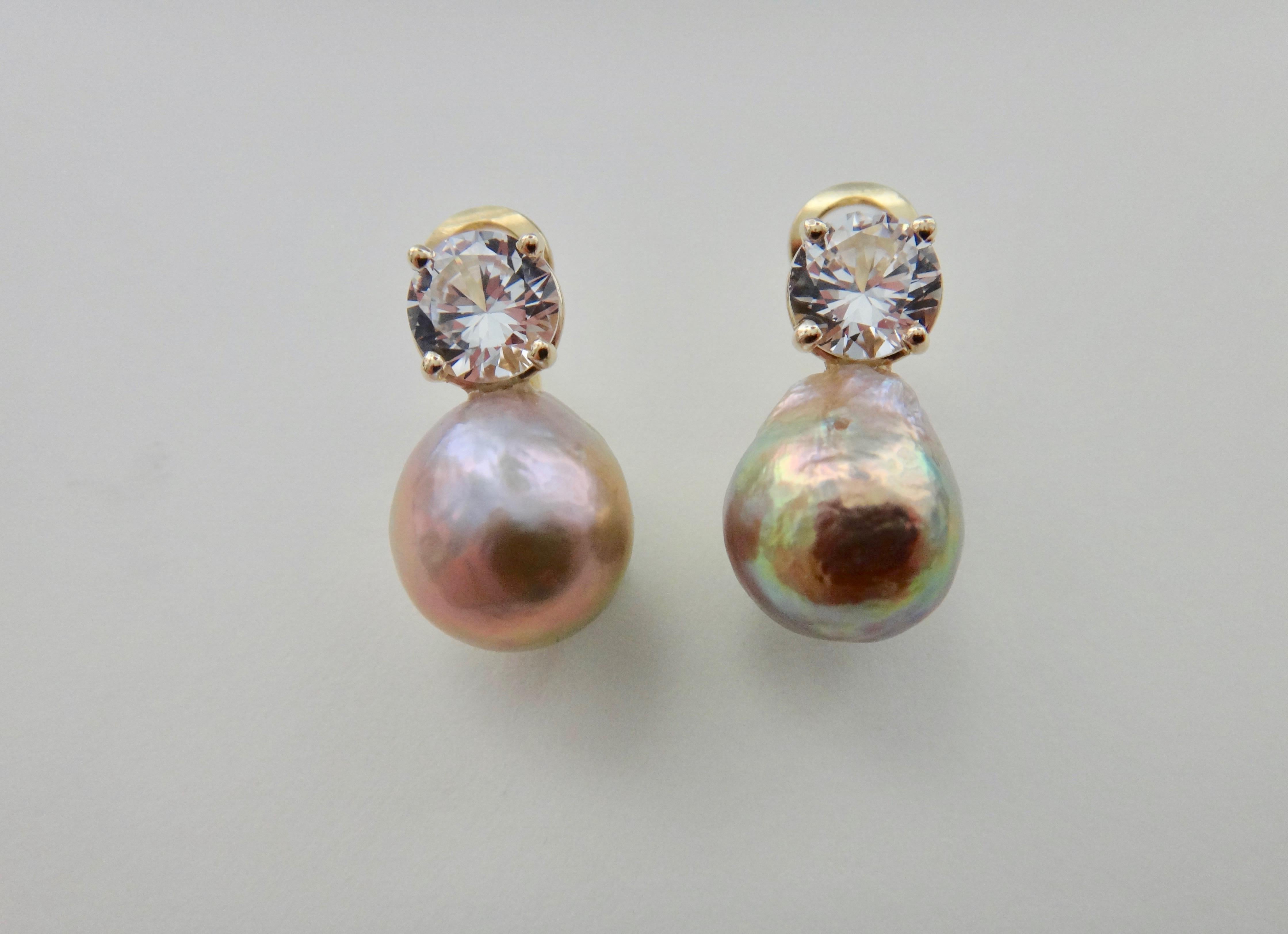 Contemporary Michael Kneebone Pink Kasumi Pearl White Sapphire Drop Earrings For Sale