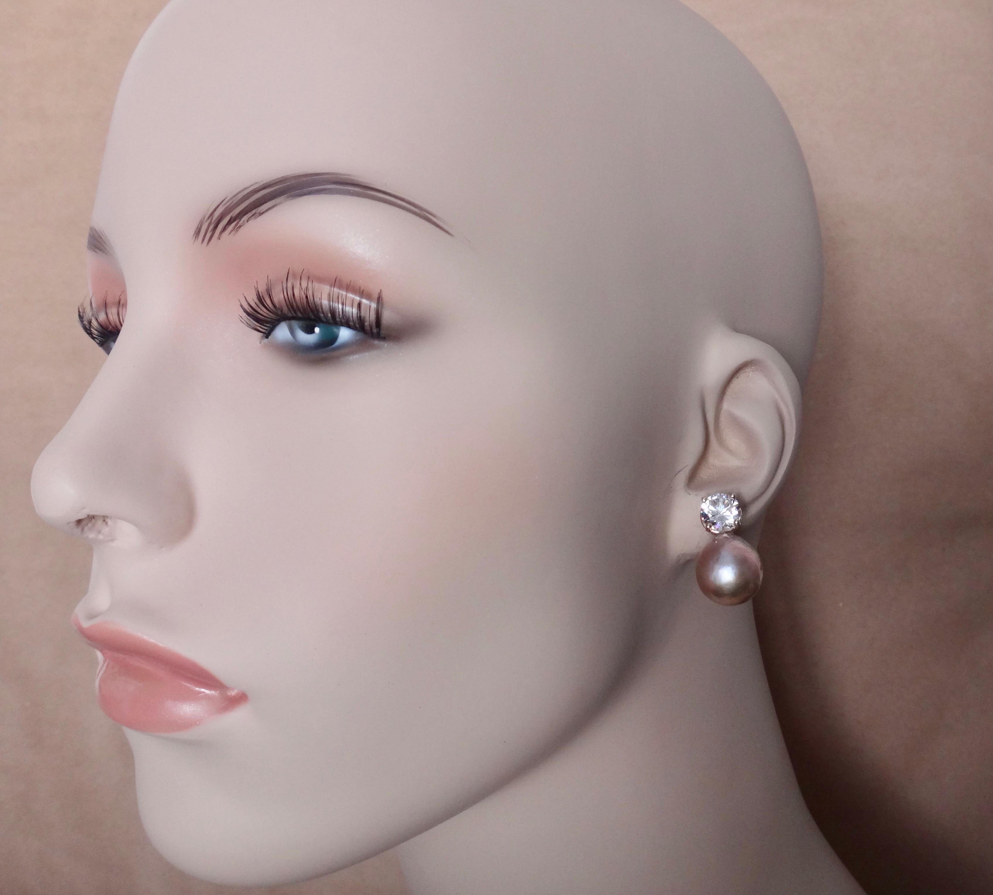 Mixed Cut Michael Kneebone Pink Kasumi Pearl White Sapphire Drop Earrings For Sale