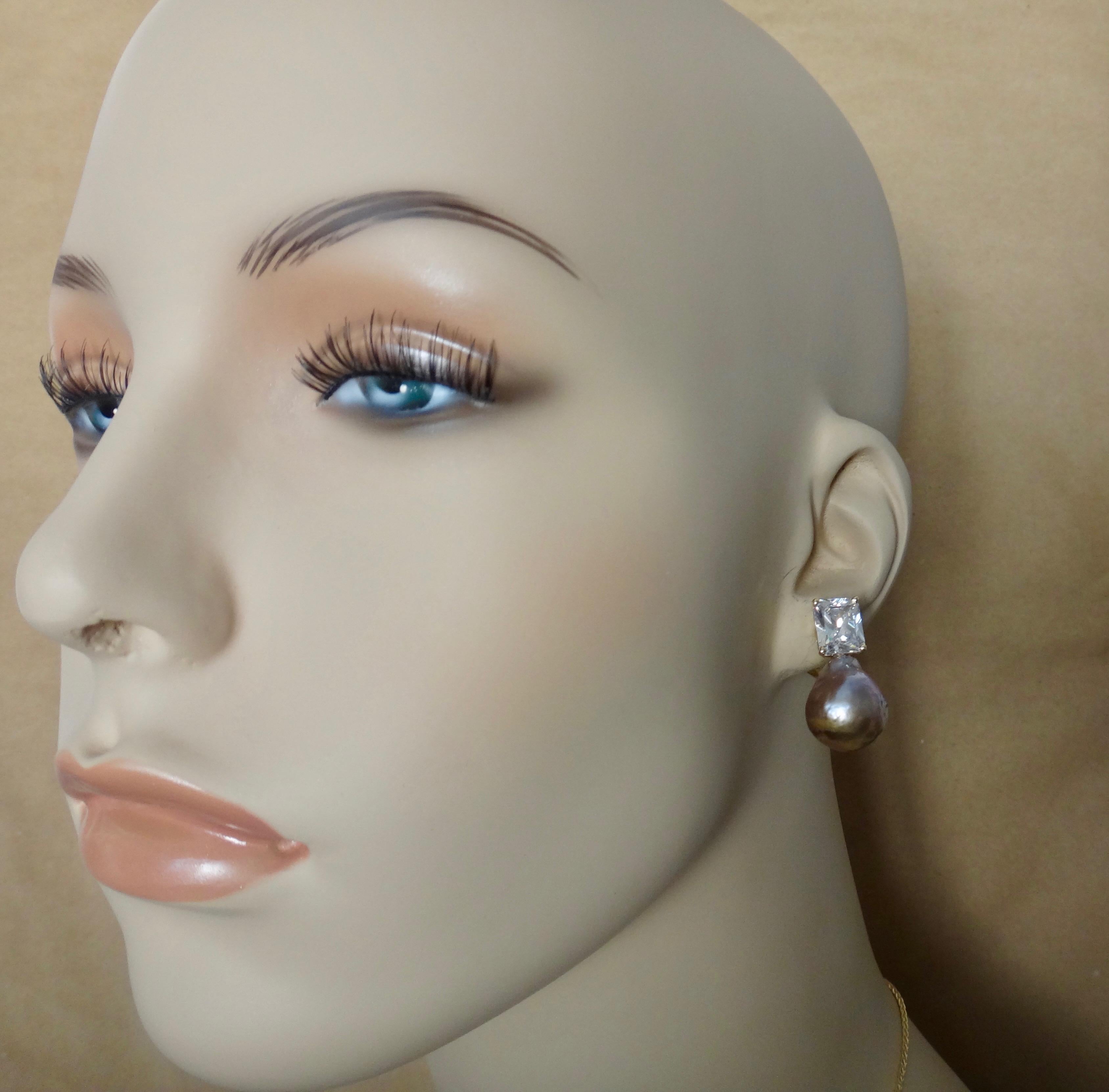 Michael Kneebone Pink Kasumi Pearl White Sapphire Drop Earrings In New Condition For Sale In Austin, TX