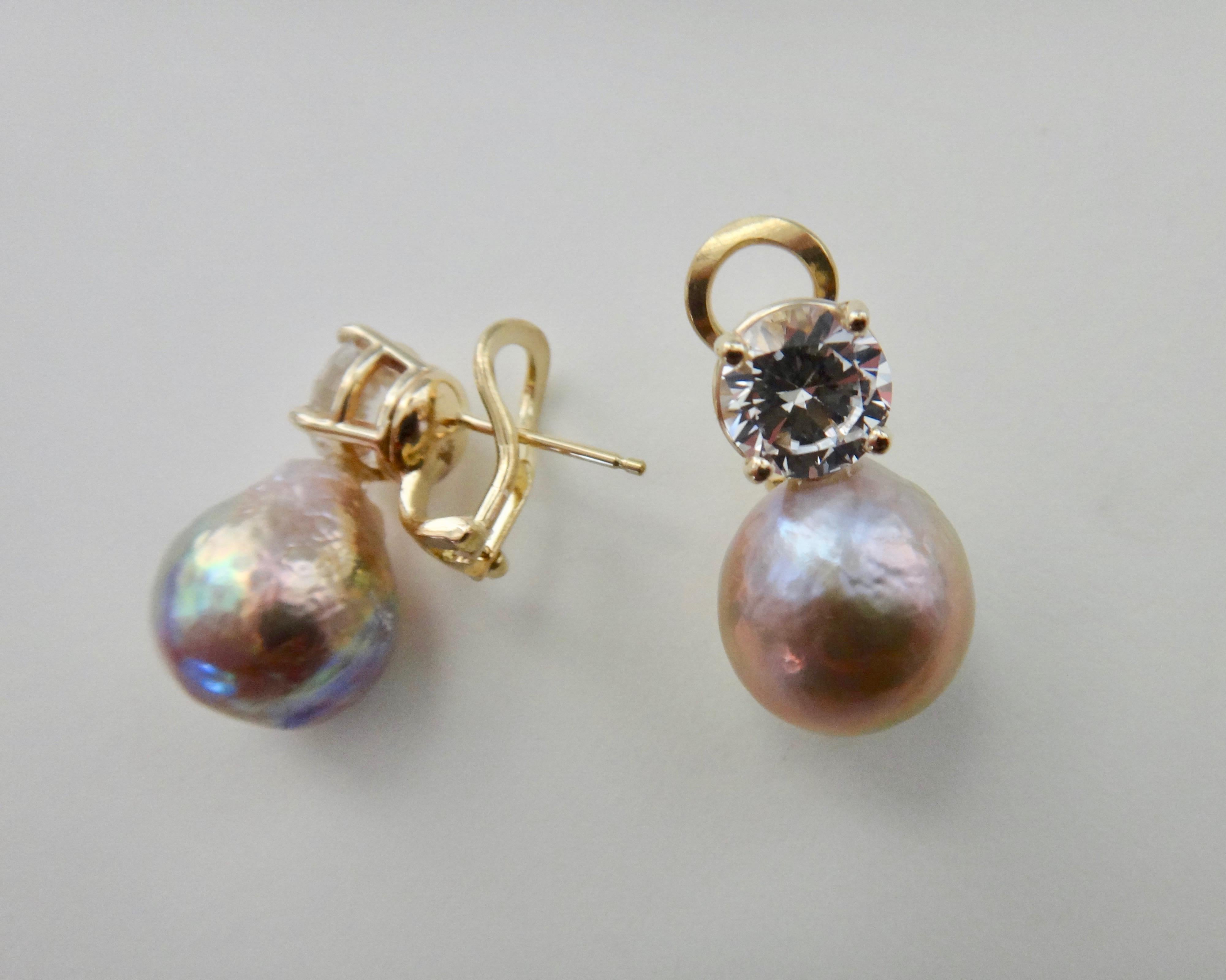 Michael Kneebone Pink Kasumi Pearl White Sapphire Drop Earrings In New Condition For Sale In Austin, TX