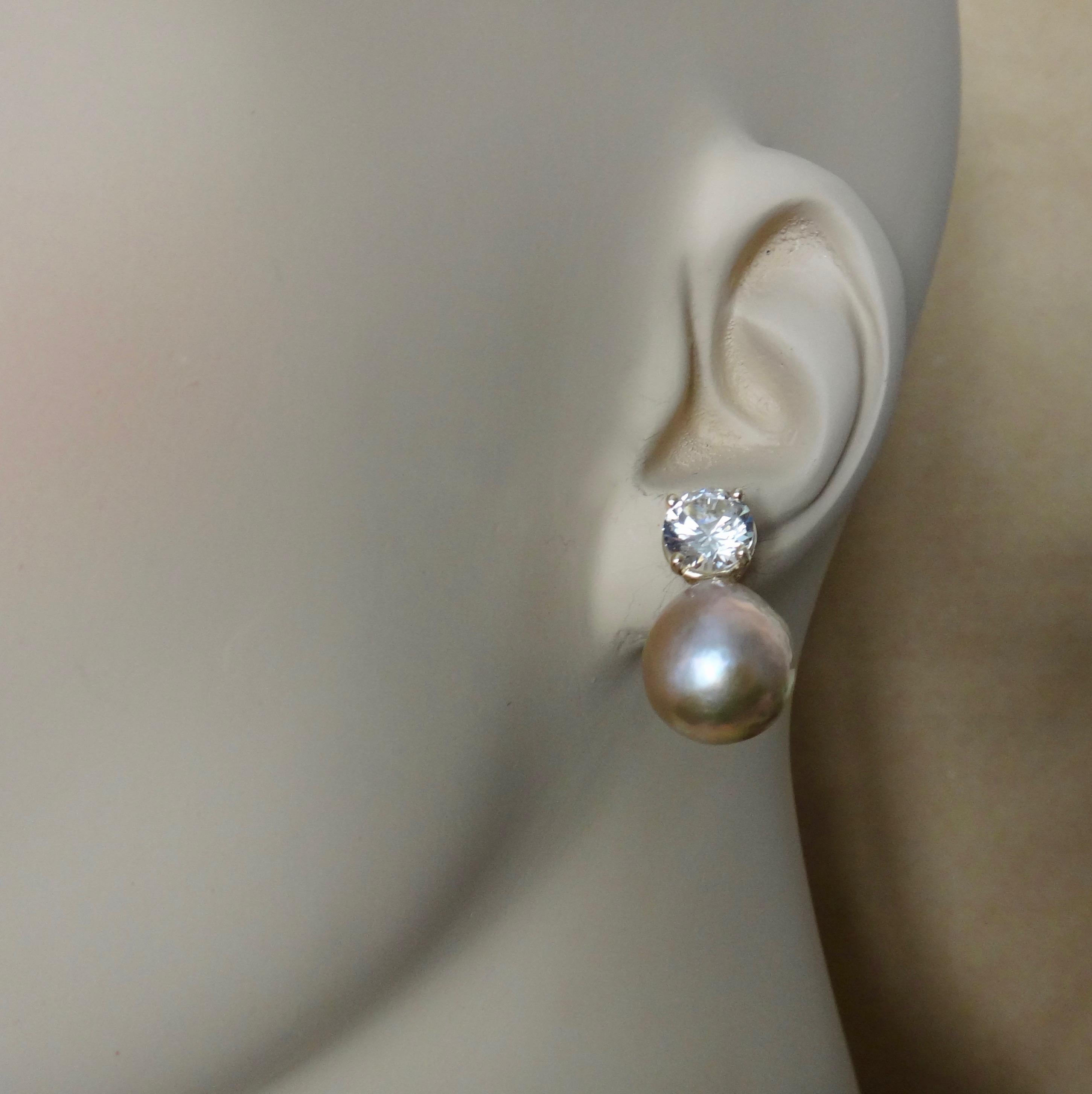 Women's Michael Kneebone Pink Kasumi Pearl White Sapphire Drop Earrings For Sale