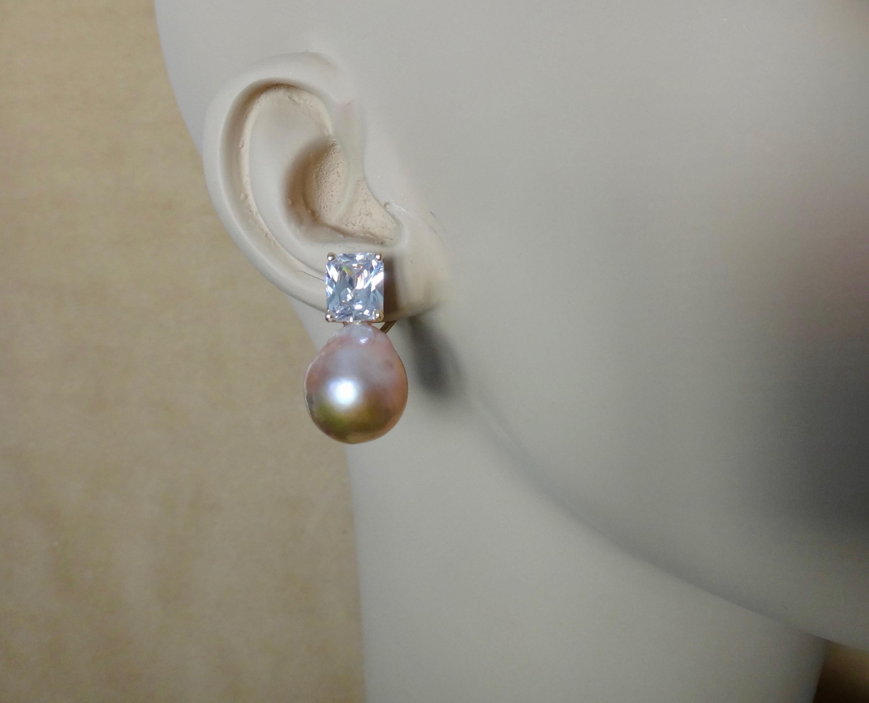 Women's Michael Kneebone Pink Kasumi Pearl White Sapphire Drop Earrings For Sale