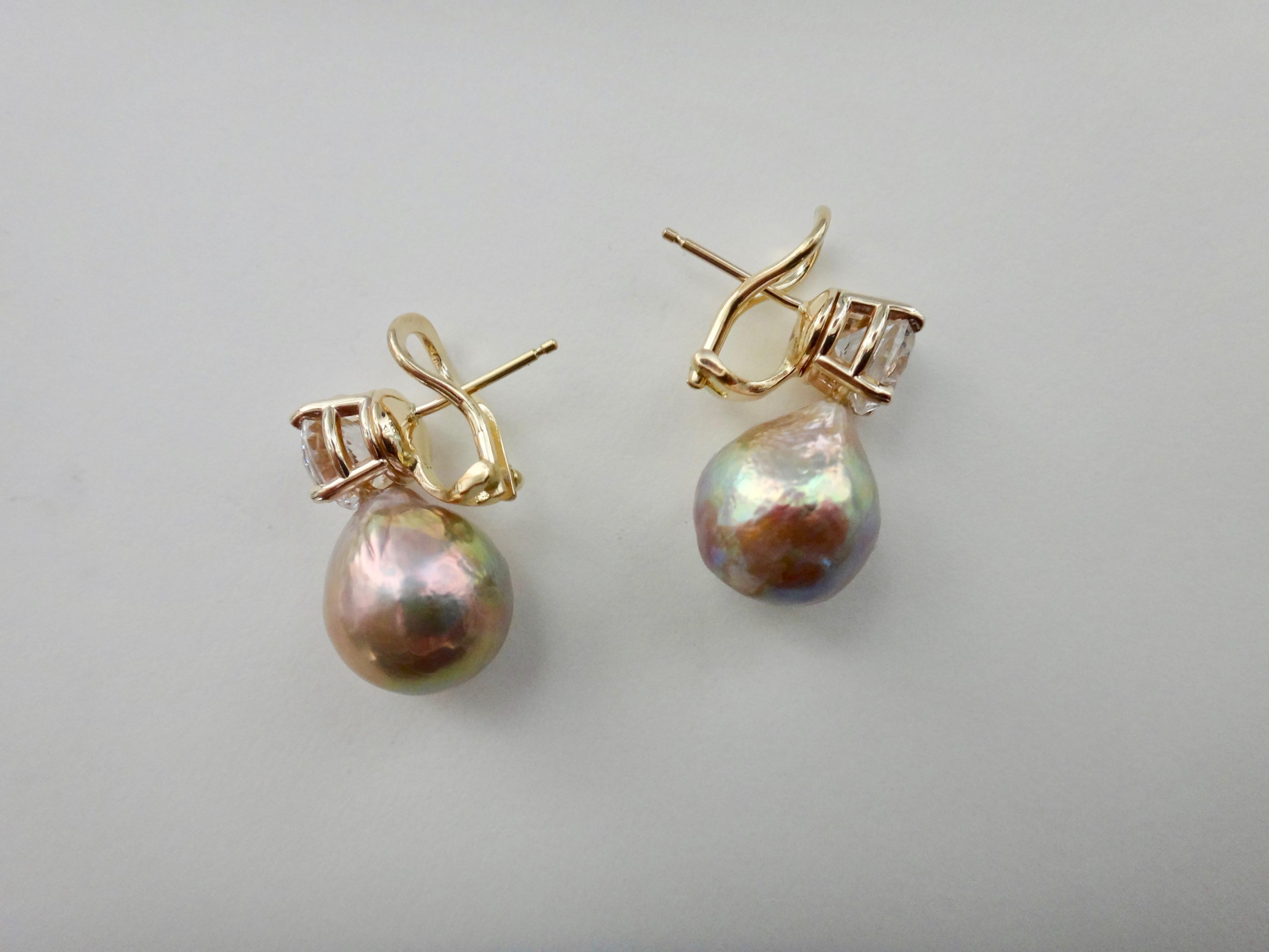 Michael Kneebone Pink Kasumi Pearl White Sapphire Drop Earrings For Sale 1