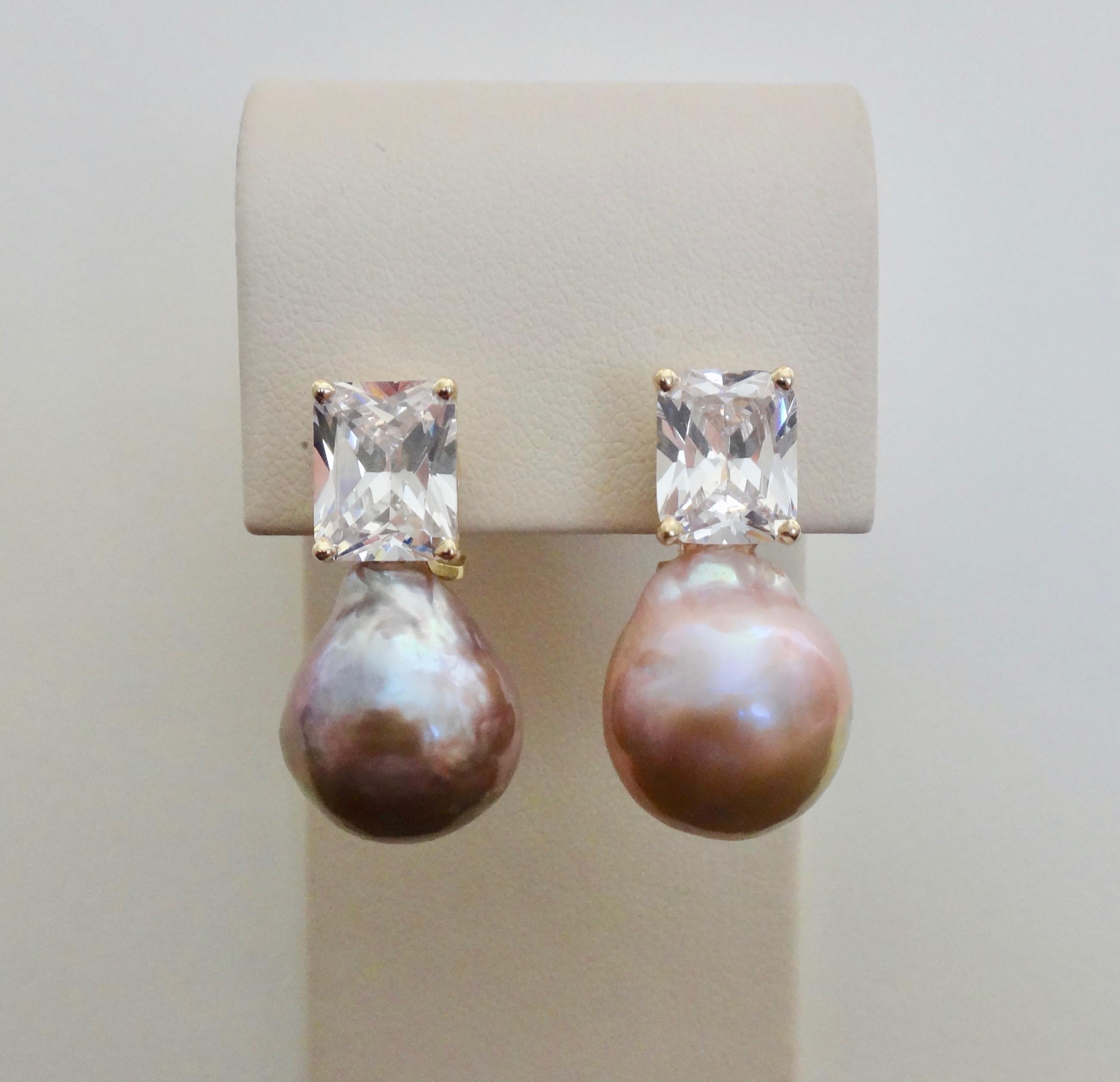 Michael Kneebone Pink Kasumi Pearl White Sapphire Drop Earrings For Sale 1