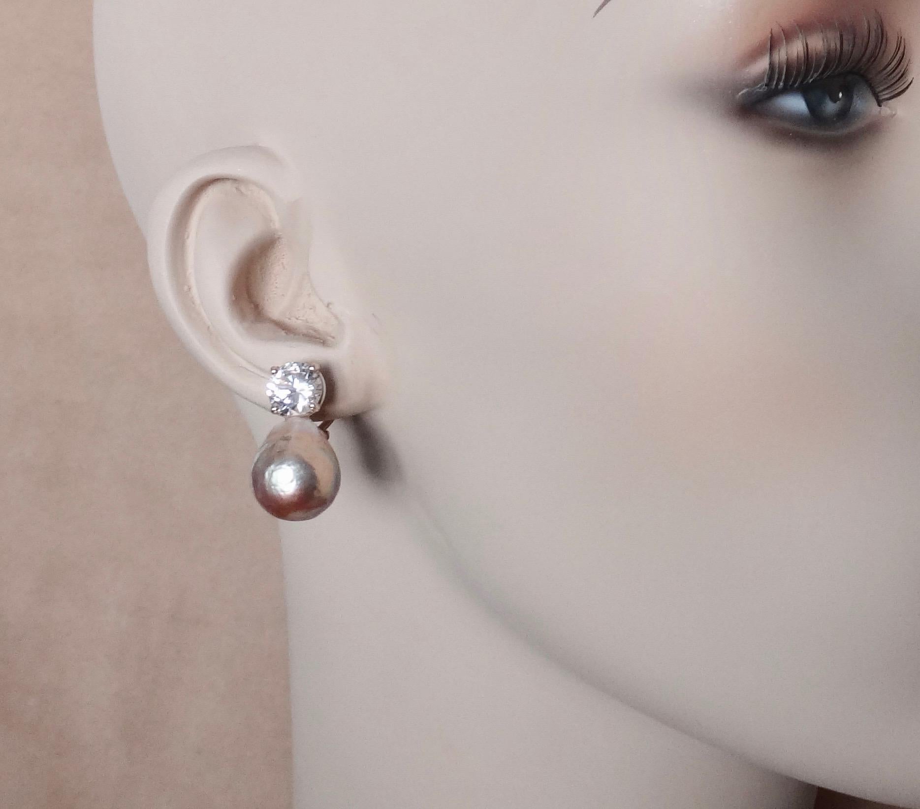 Michael Kneebone Pink Kasumi Pearl White Sapphire Drop Earrings For Sale 2