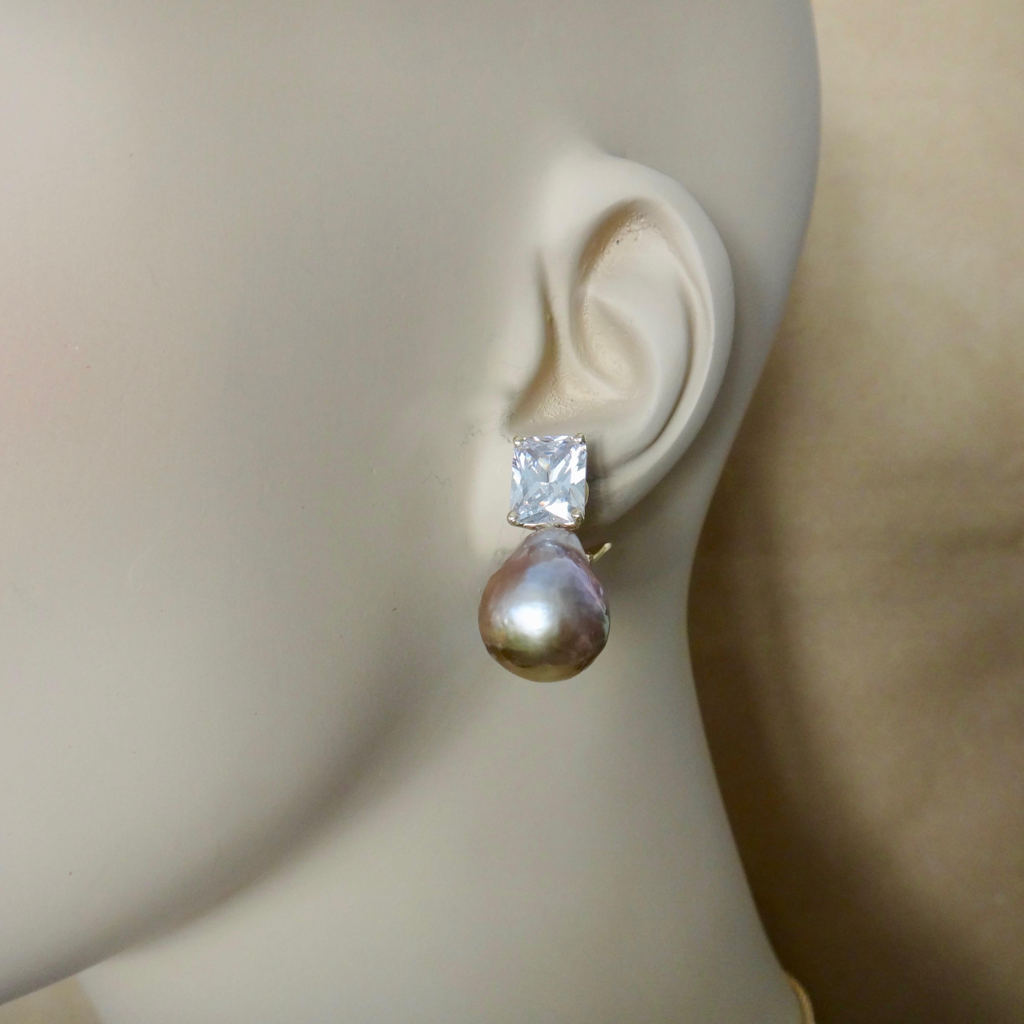 Michael Kneebone Pink Kasumi Pearl White Sapphire Drop Earrings For Sale 2
