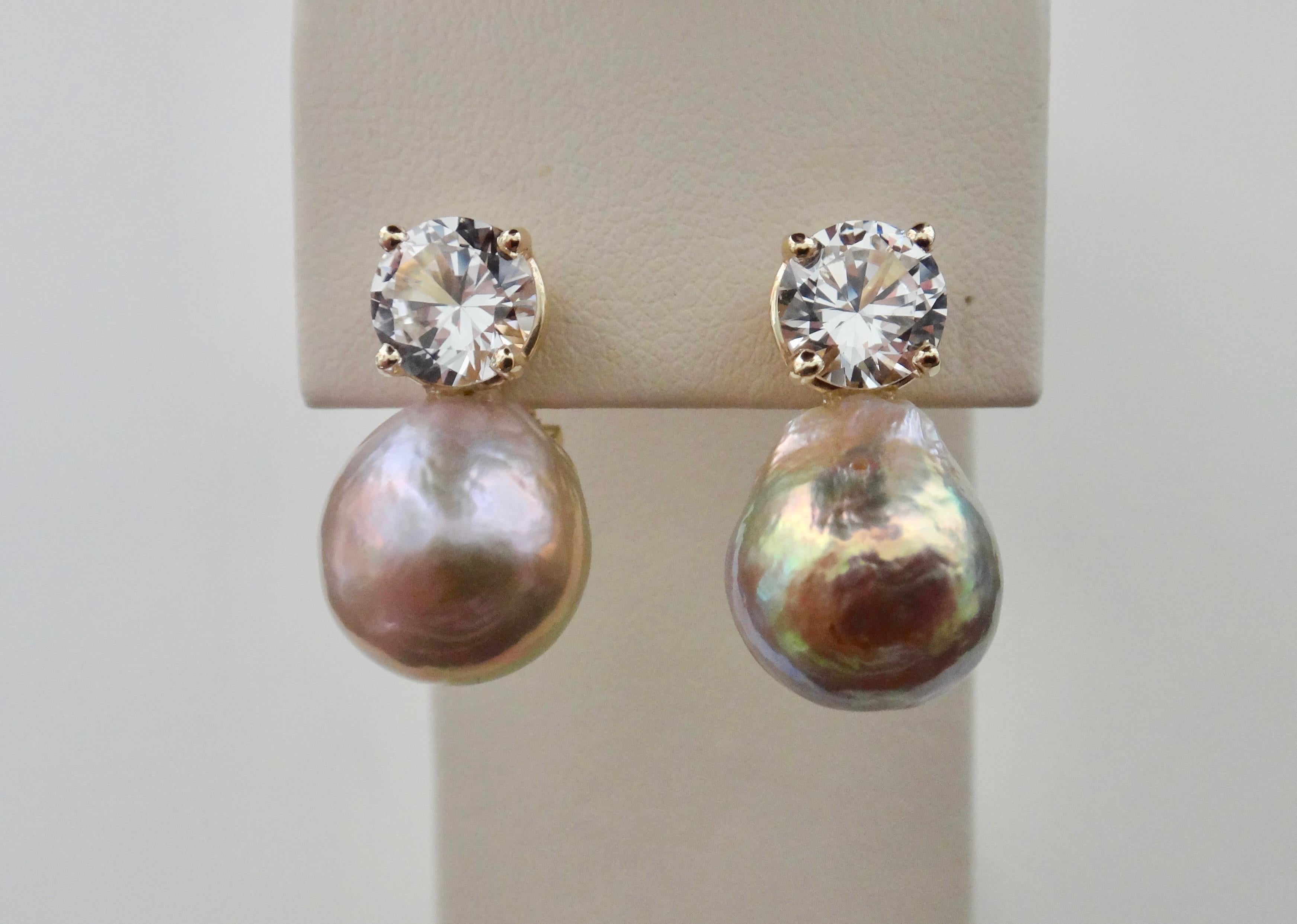 Michael Kneebone Pink Kasumi Pearl White Sapphire Drop Earrings For Sale 3