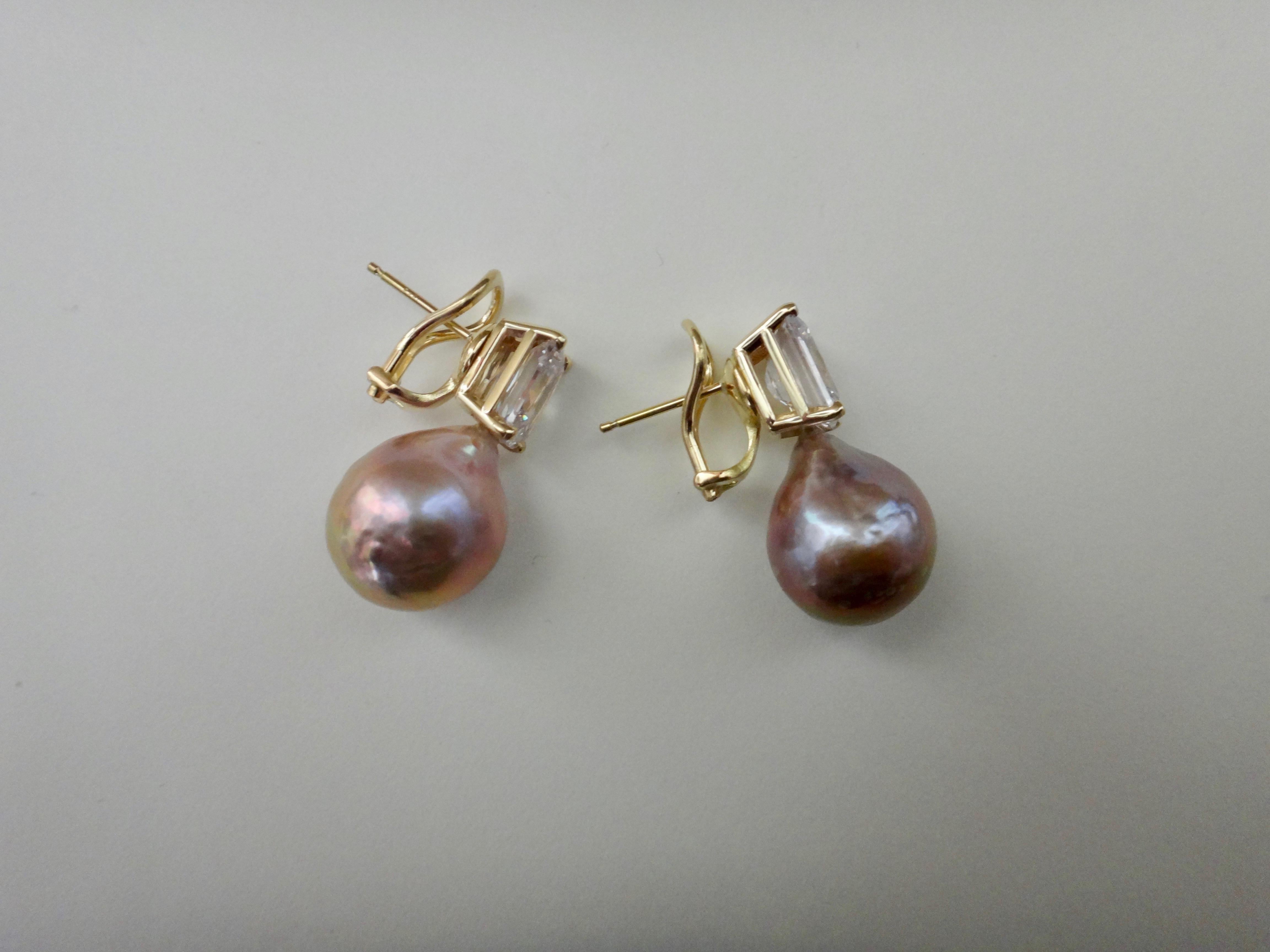 Michael Kneebone Pink Kasumi Pearl White Sapphire Drop Earrings For Sale 3