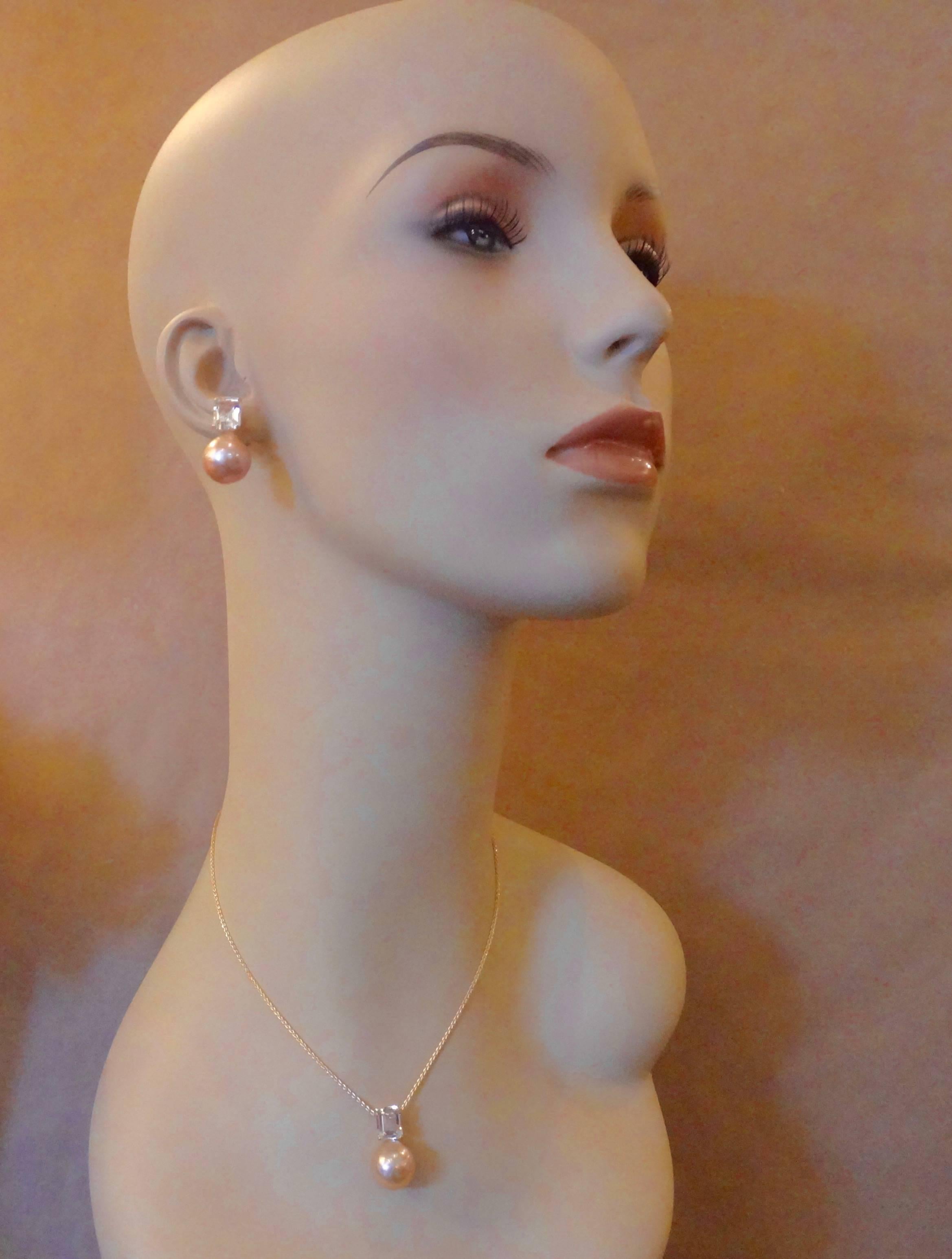 Michael Kneebone Pink Kasumi Pearl White Topaz Earrings In Excellent Condition In Austin, TX