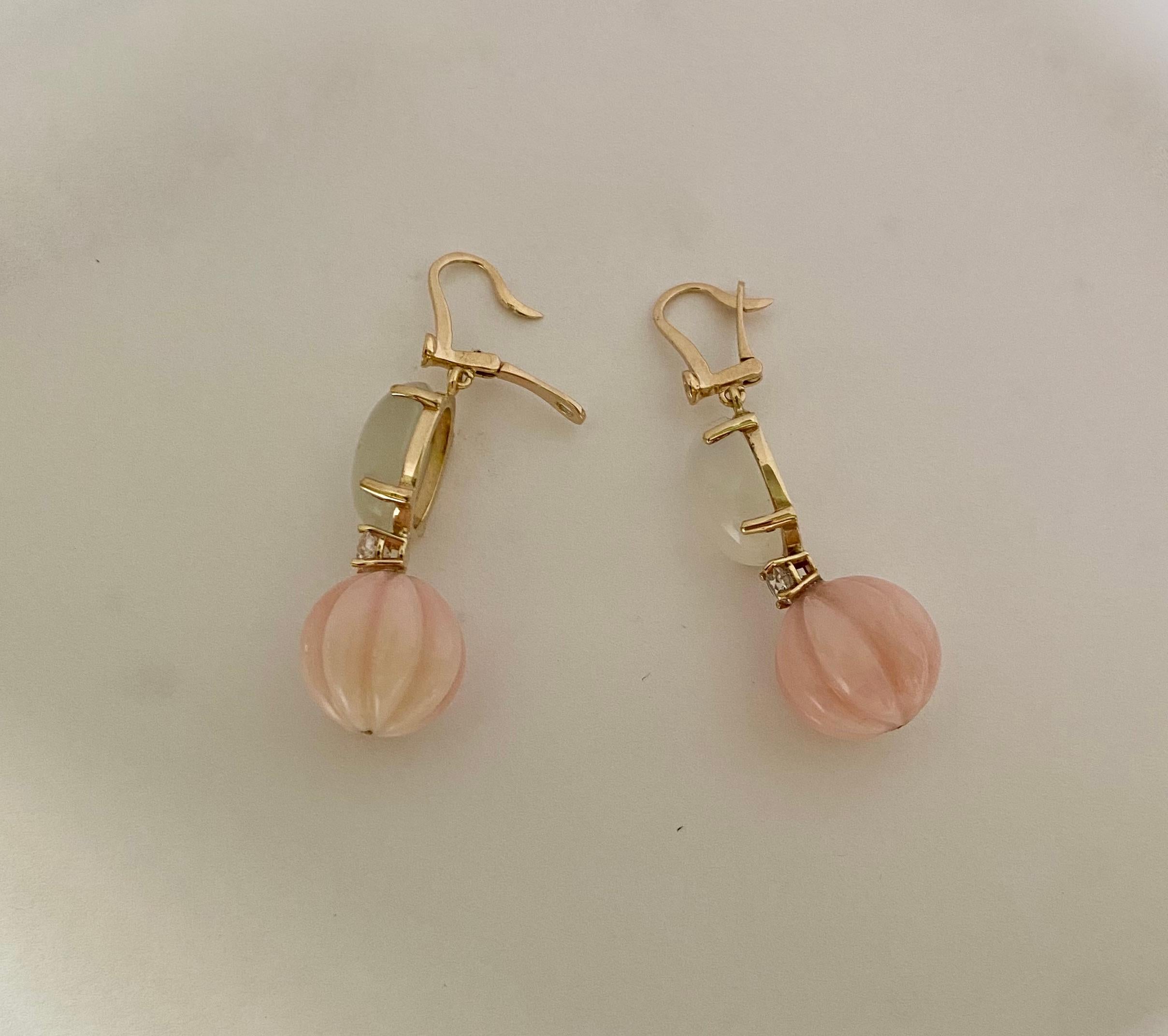 Michael Kneebone Pink Opal Moonstone Diamond Dangle Earrings For Sale 3