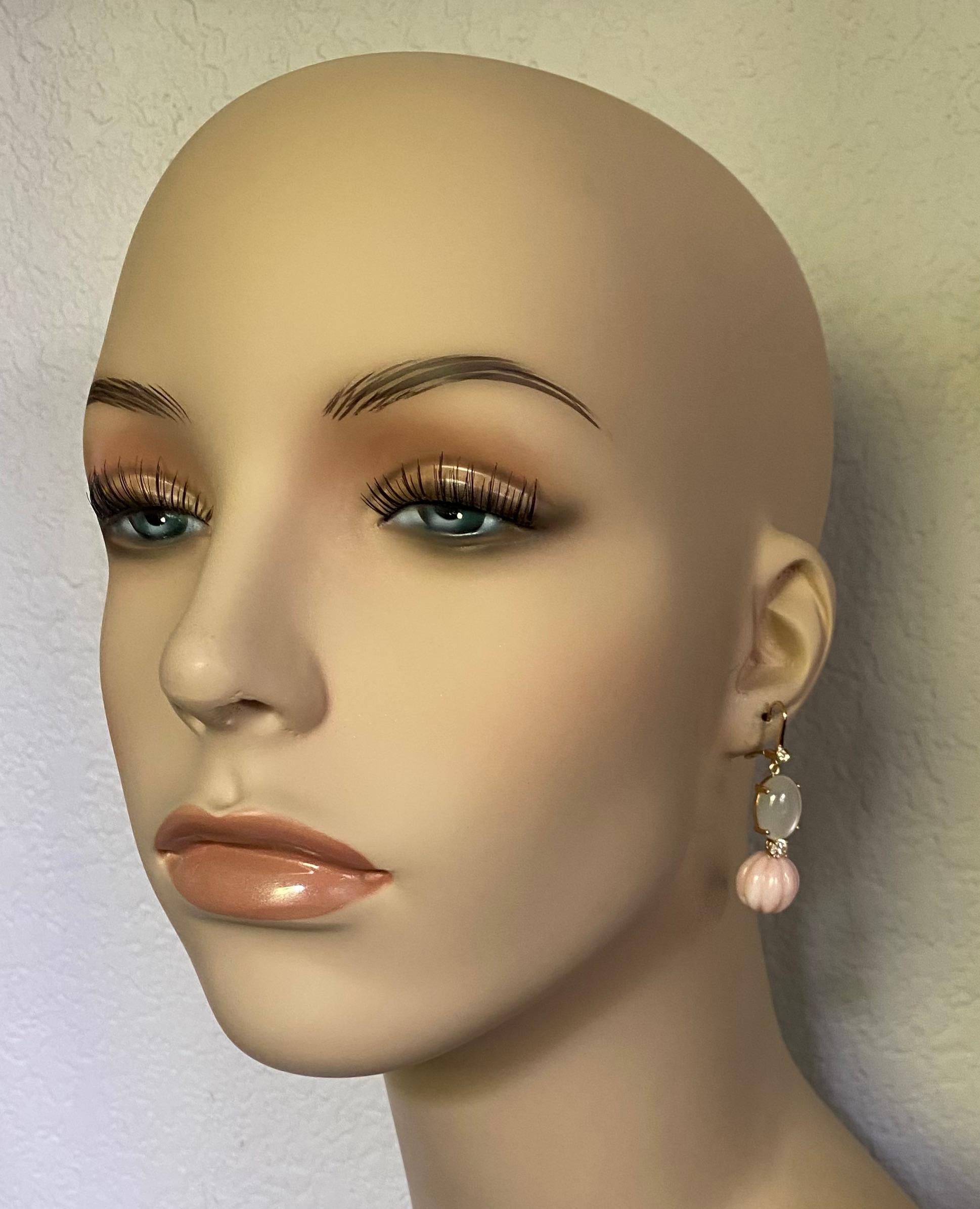 Contemporary Michael Kneebone Pink Opal Moonstone Diamond Dangle Earrings For Sale