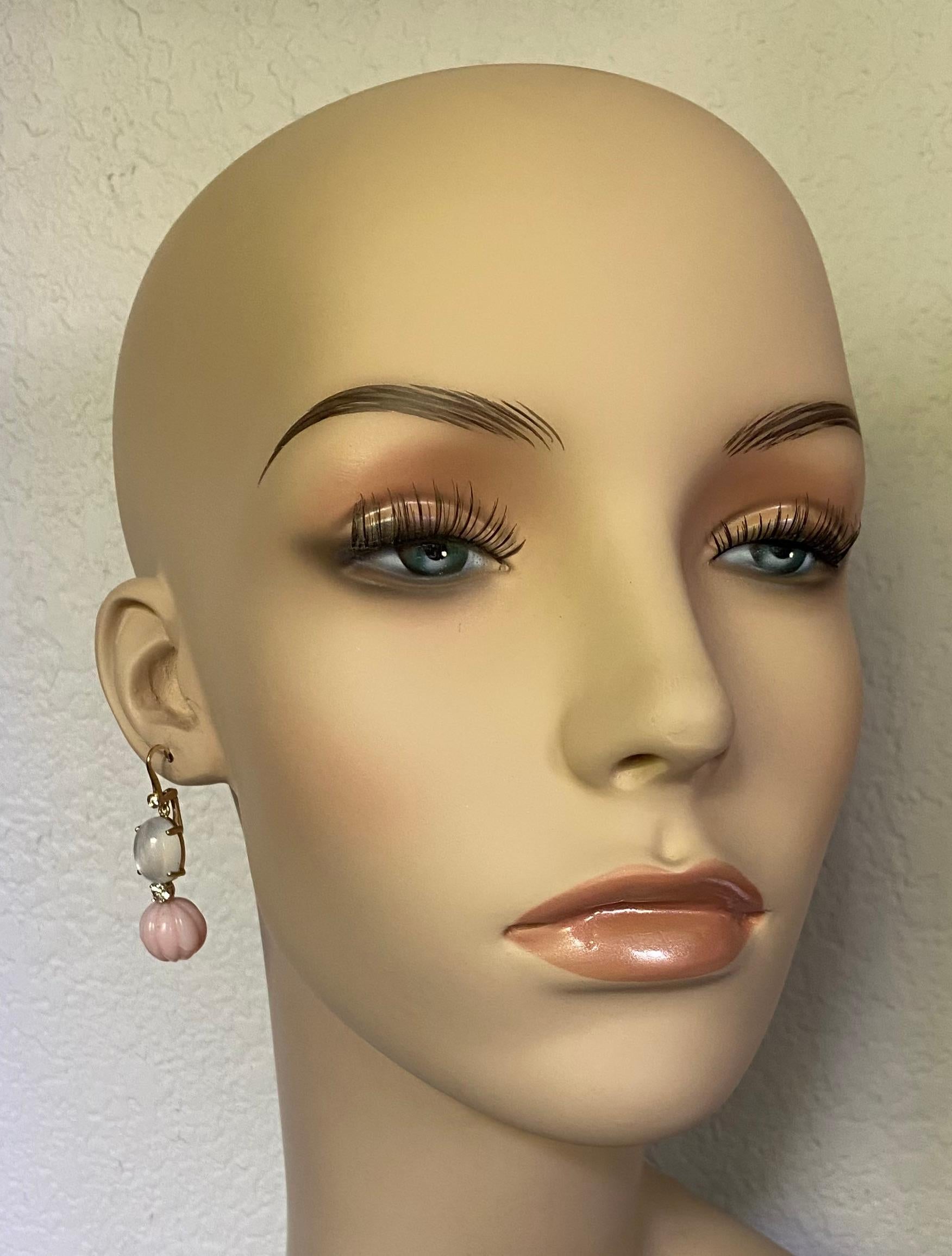 Women's Michael Kneebone Pink Opal Moonstone Diamond Dangle Earrings For Sale