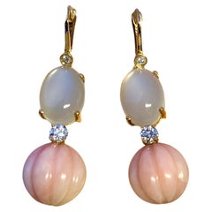 Michael Kneebone Pink Opal Moonstone Diamond Dangle Earrings