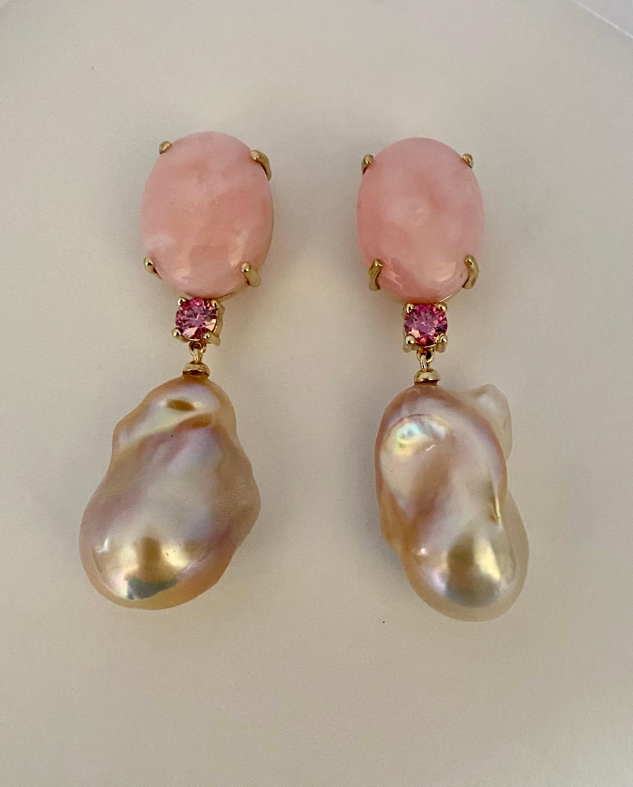 Contemporary Michael Kneebone Pink Opal Pink Sapphire Blush Baroque Pearl Dangle Earrings For Sale