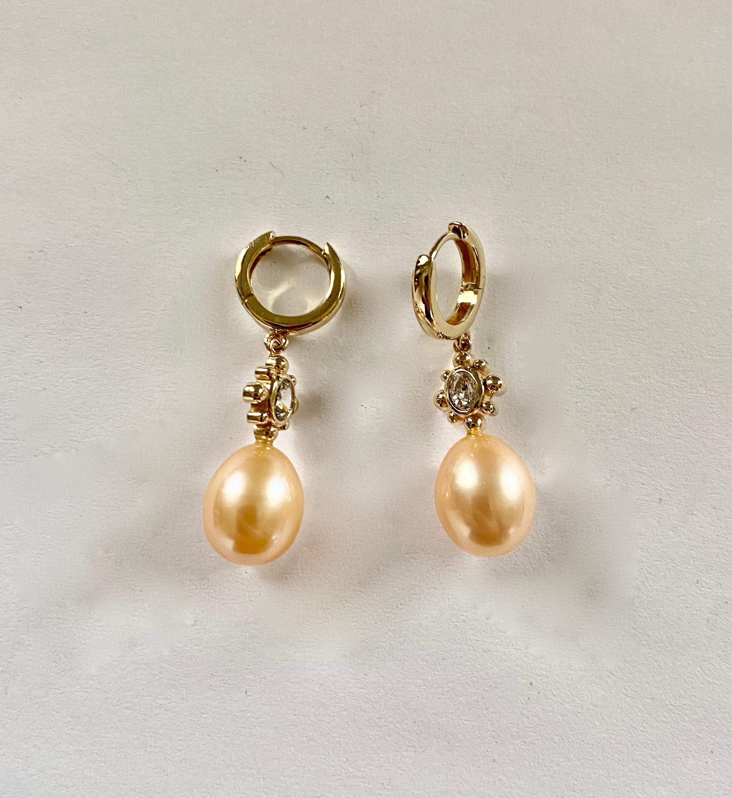 Contemporary Michael Kneebone Pink Pearl Oval Diamond Dangle Earrings For Sale
