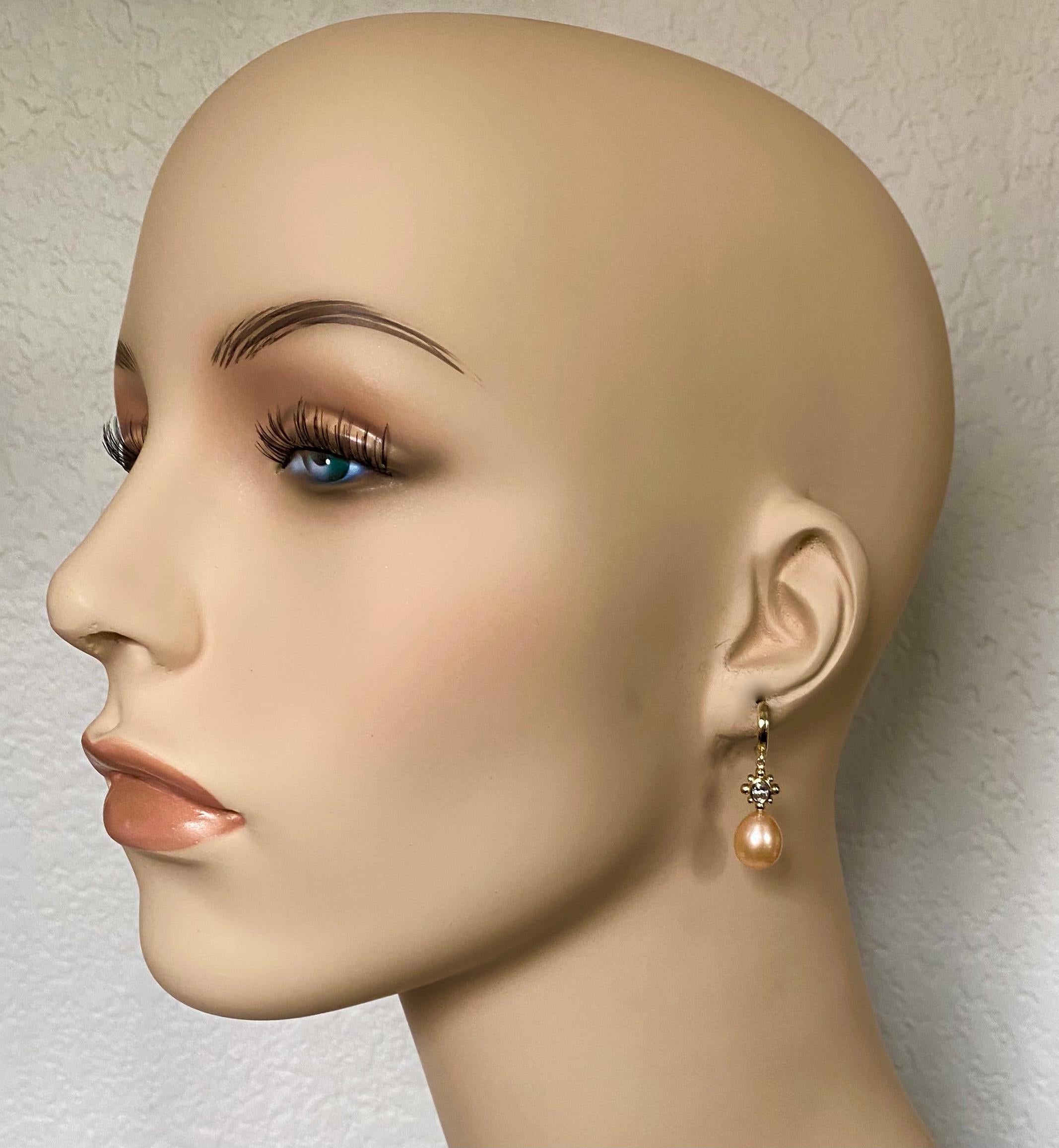 Women's Michael Kneebone Pink Pearl Oval Diamond Dangle Earrings For Sale