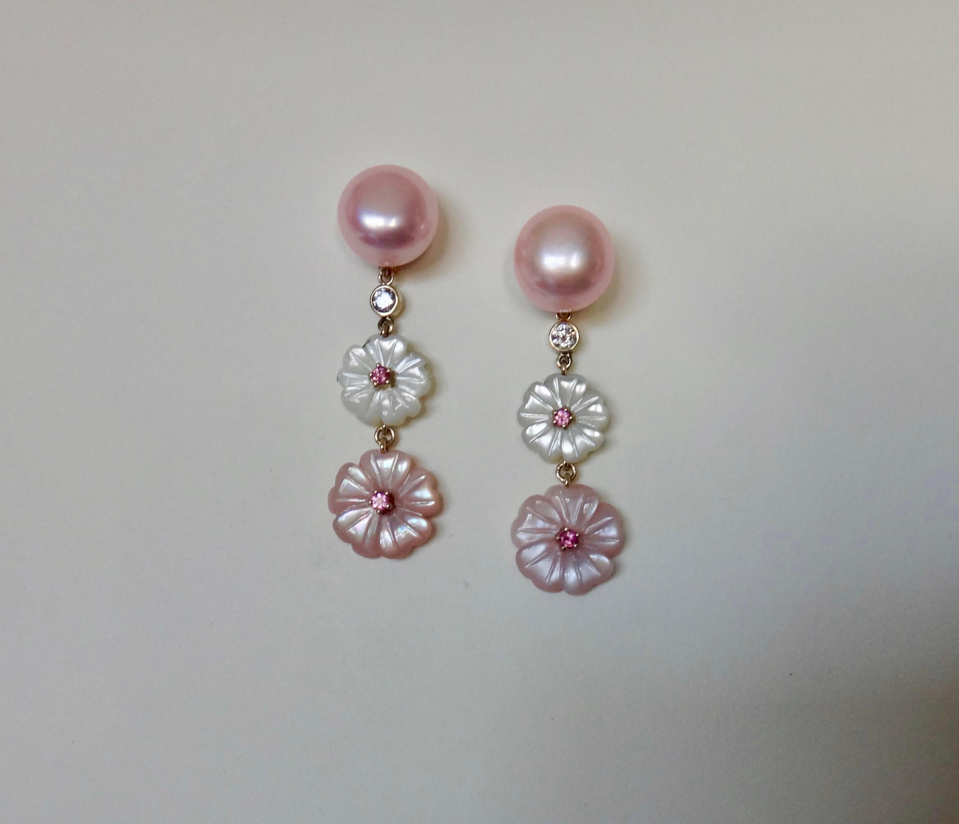 Women's Michael Kneebone Pink Pearl, Tourmaline, Diamond, Mother of Pearl Flower Earring