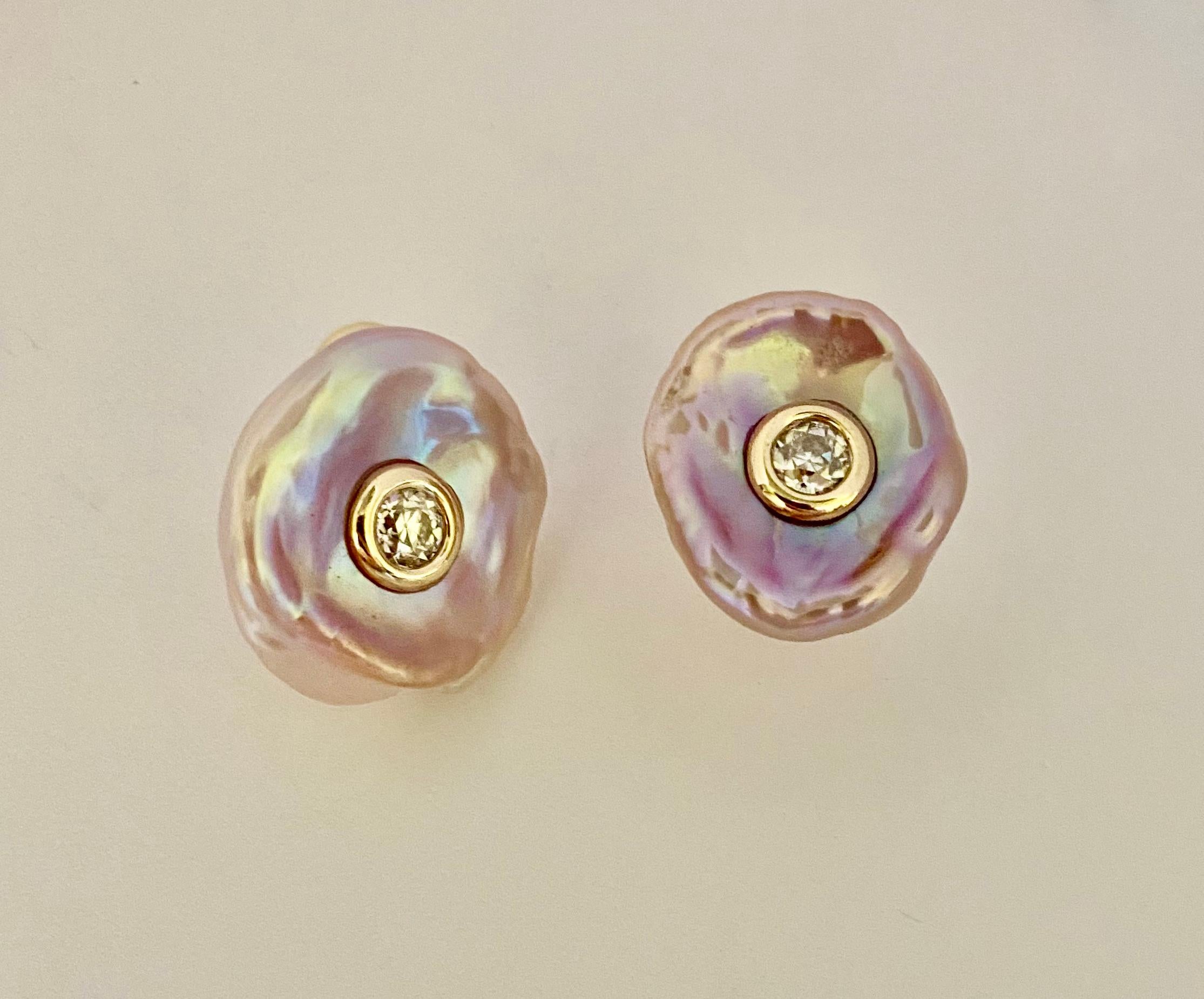 Michael Kneebone Pink Petal Pearl European Cut Diamond Earrings In New Condition For Sale In Austin, TX