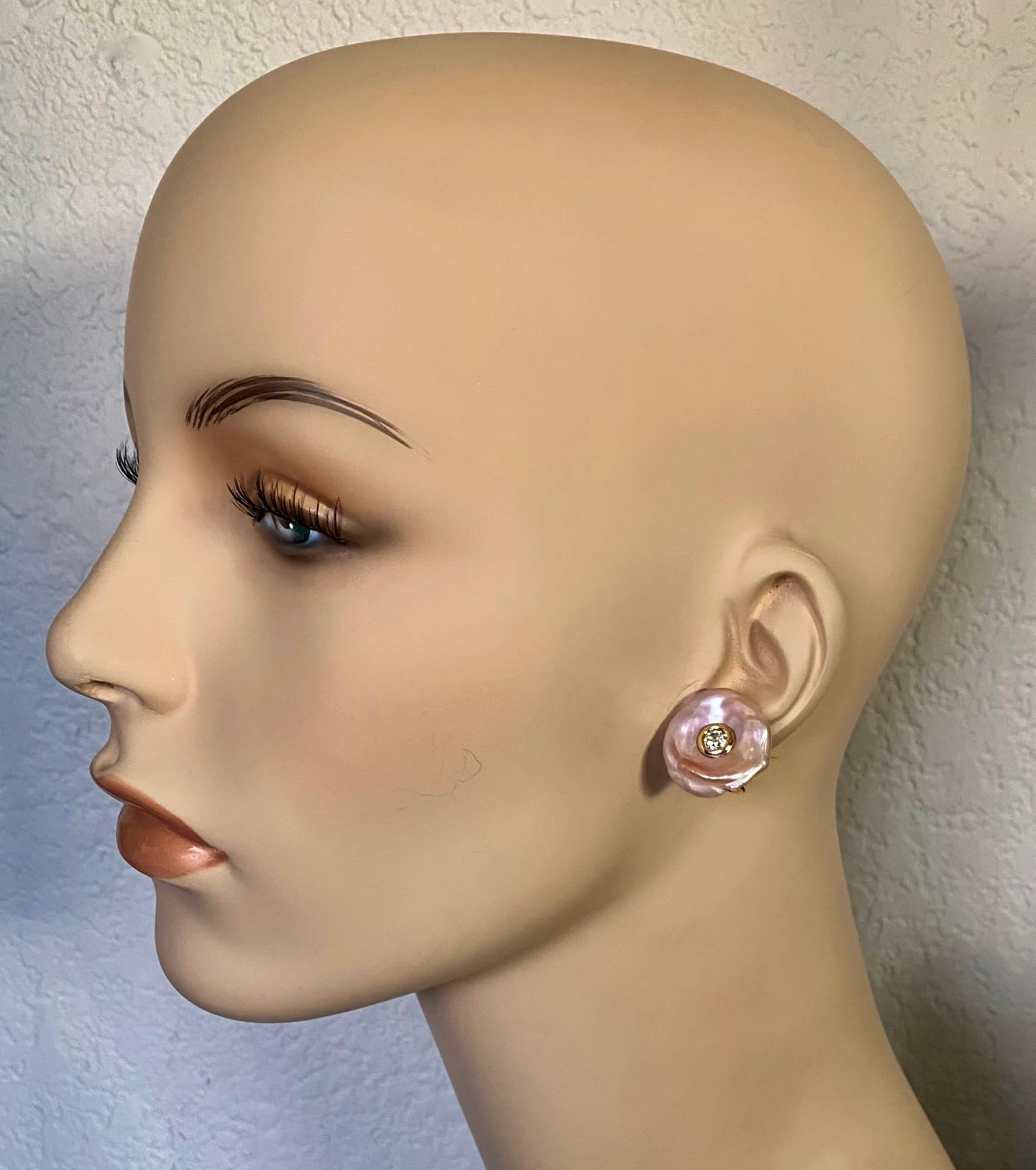 Women's Michael Kneebone Pink Petal Pearl European Cut Diamond Earrings For Sale