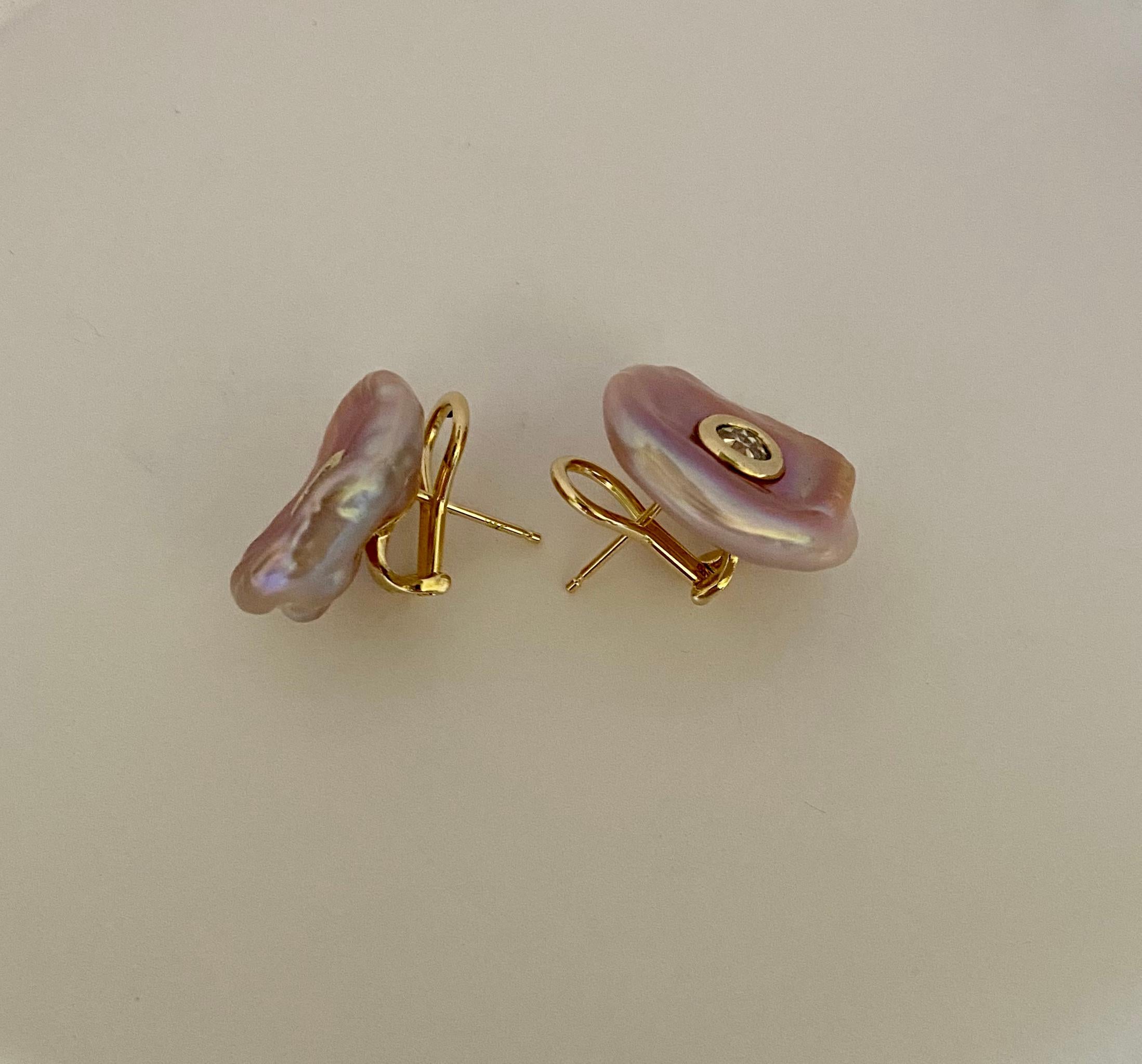 Michael Kneebone Pink Petal Pearl European Cut Diamond Earrings For Sale 3