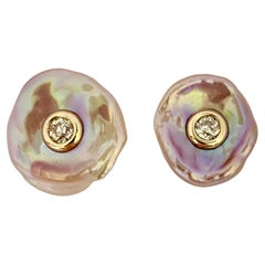 Michael Kneebone Pink Petal Pearl European Cut Diamond Earrings