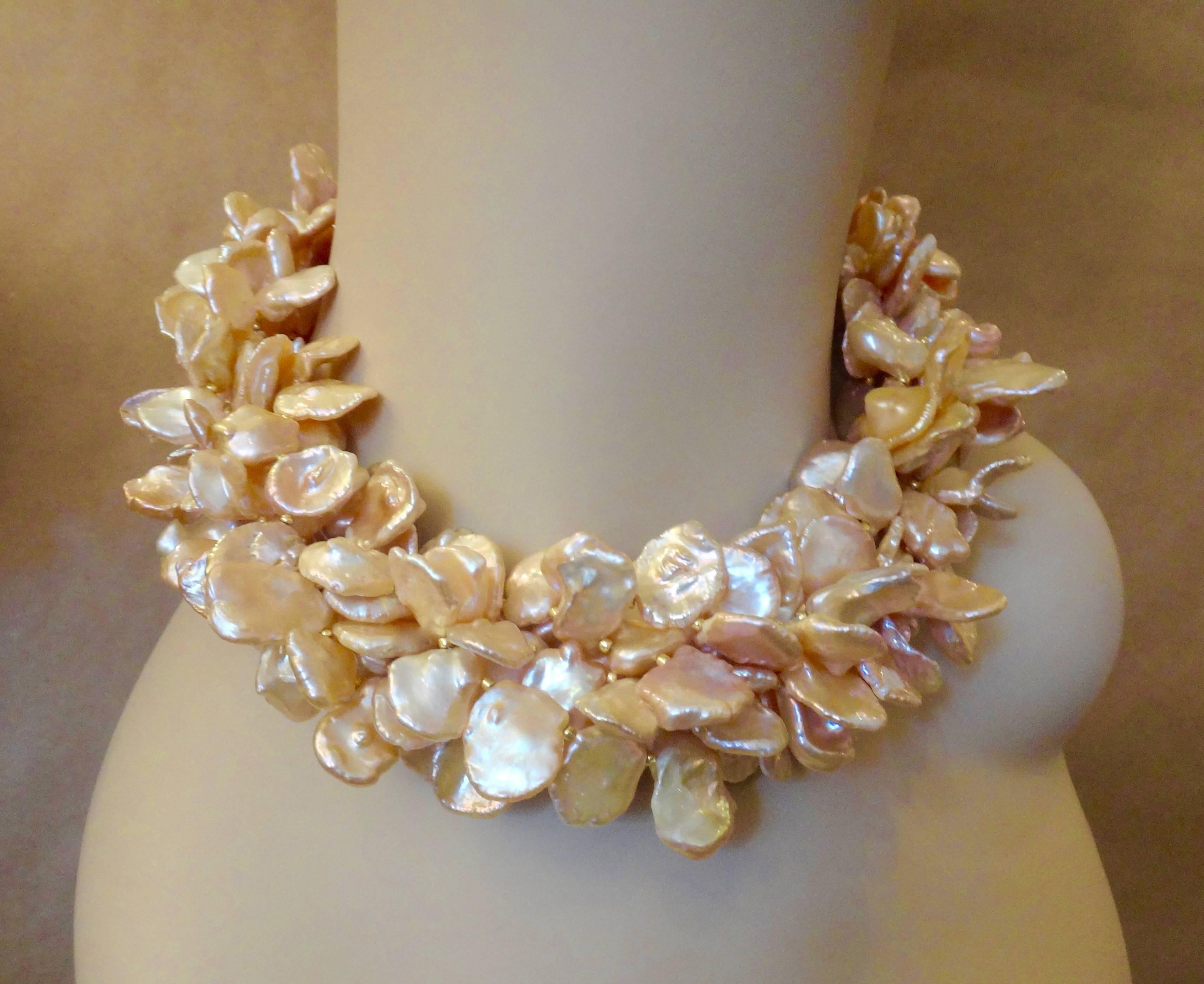 Michael Kneebone Pink Petal Pearl Torsade Necklace In Excellent Condition In Austin, TX