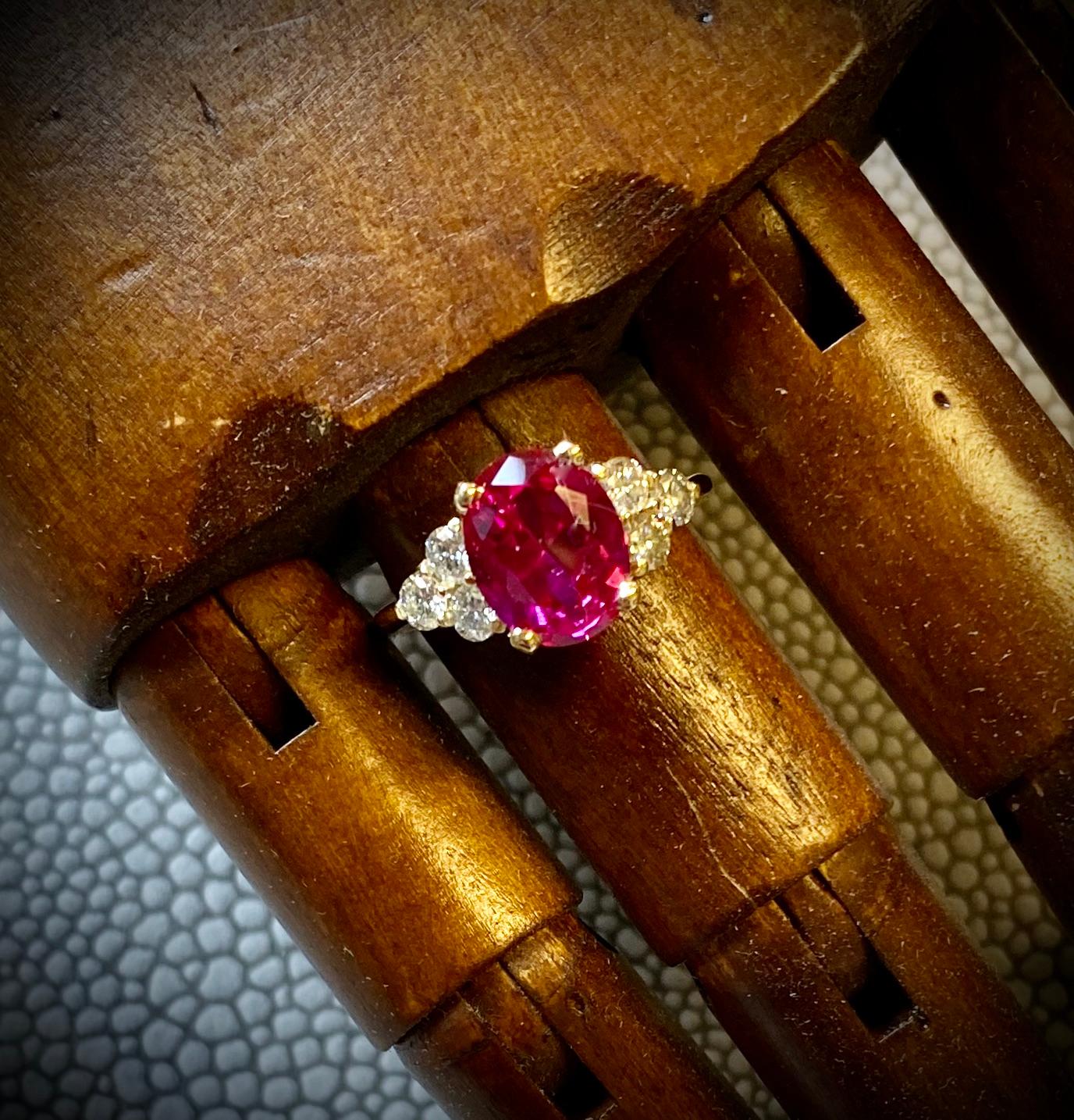Women's Michael Kneebone Pink Ruby White Diamond Cocktail Ring For Sale