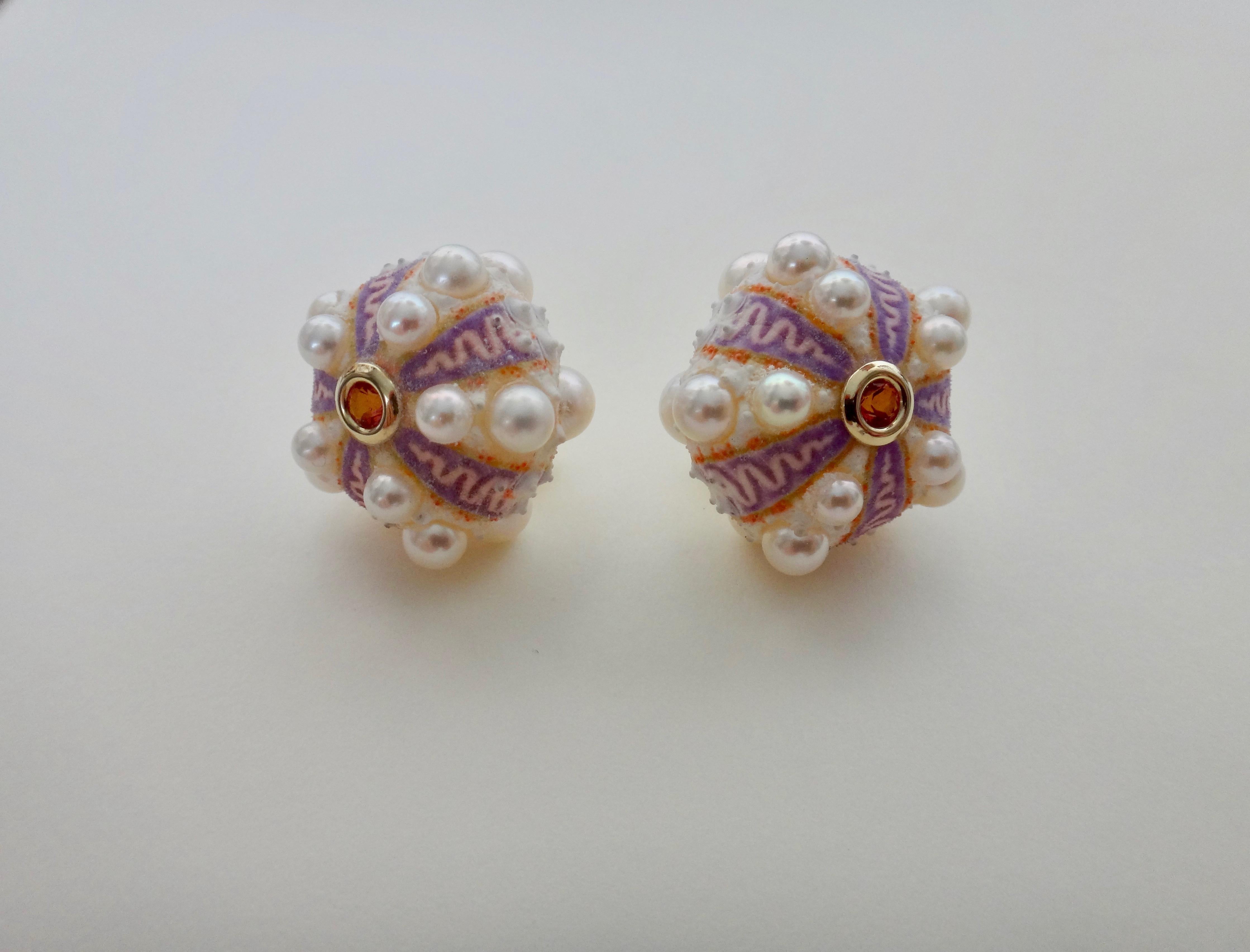 Contemporary Michael Kneebone Pink Sapphire Akoya Pearl Sea Urchin Button Earrings