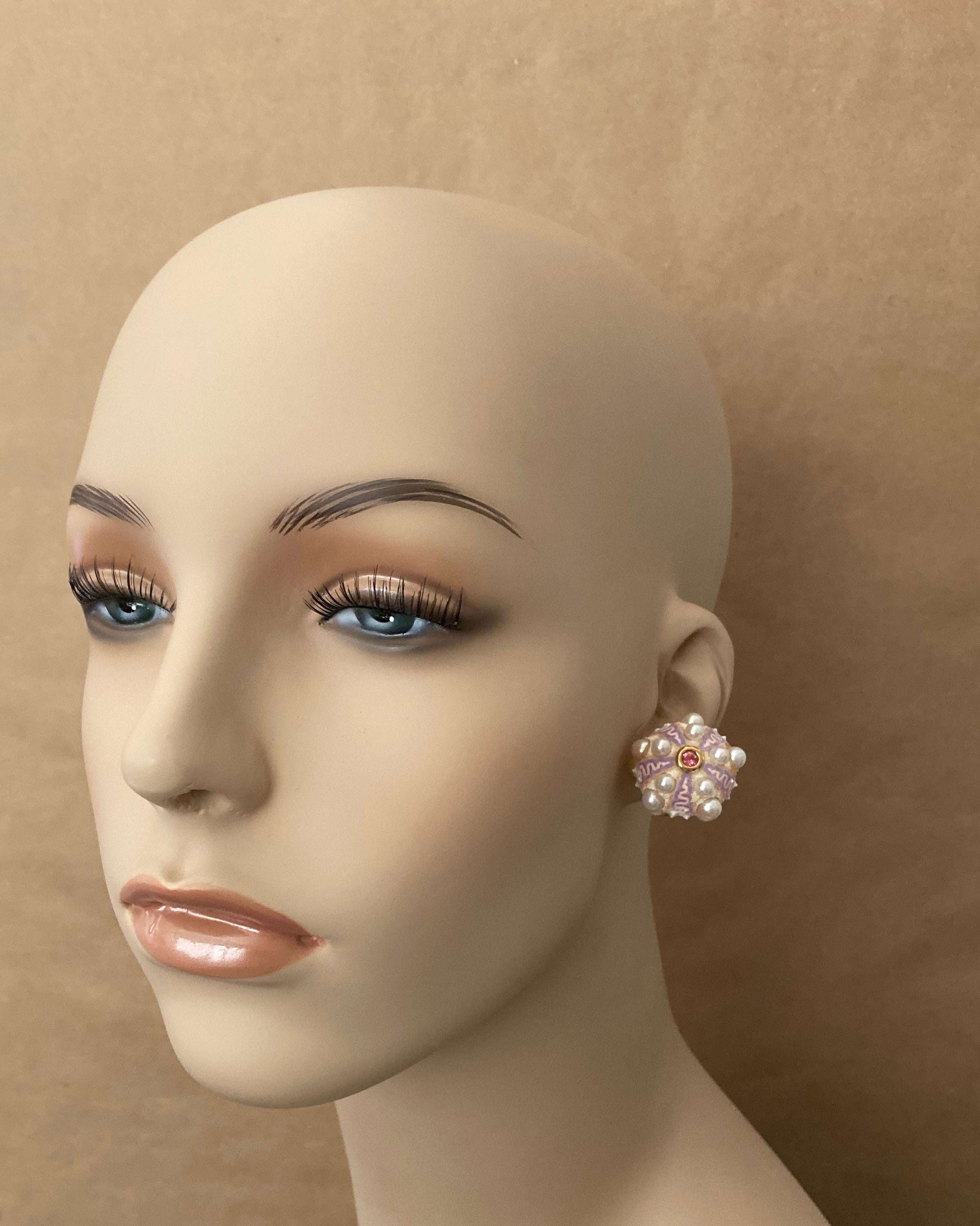 Contemporary Michael Kneebone Pink Sapphire Akoya Pearl Sea Urchin Button Earrings For Sale