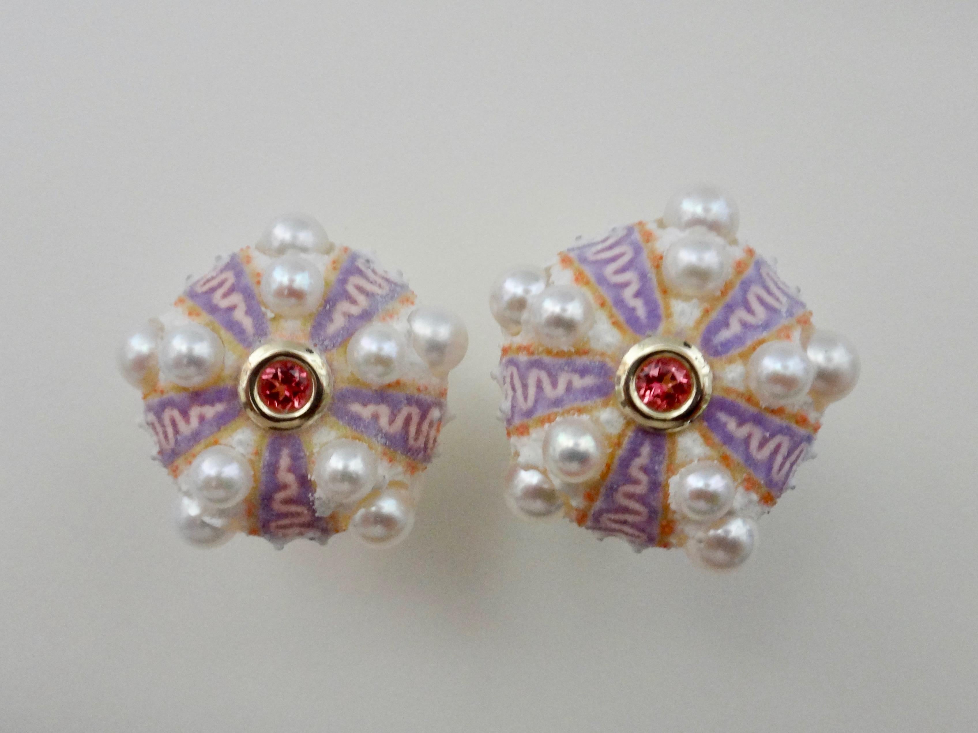 Women's Michael Kneebone Pink Sapphire Akoya Pearl Sea Urchin Button Earrings