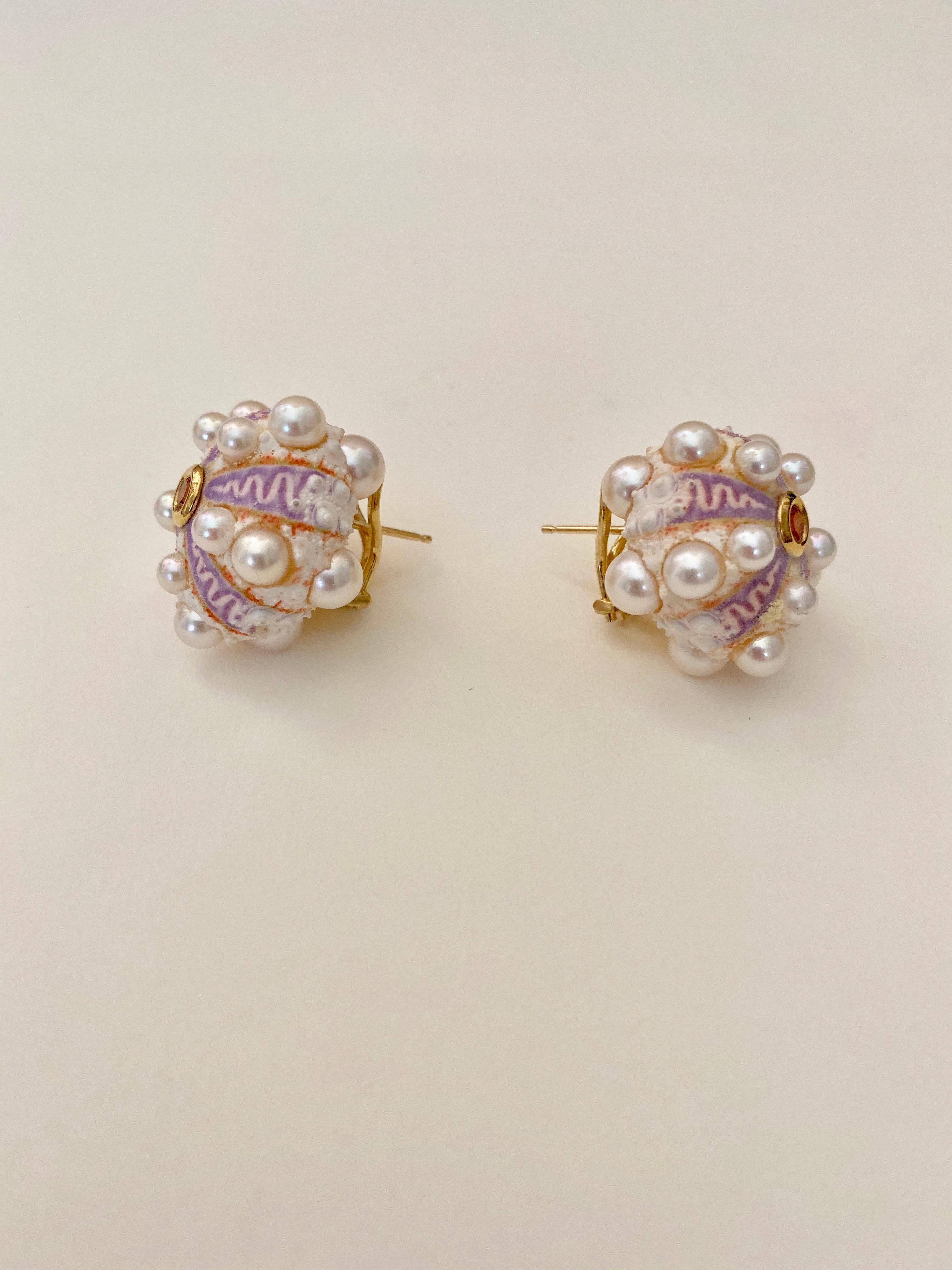 Mixed Cut Michael Kneebone Pink Sapphire Akoya Pearl Sea Urchin Button Earrings For Sale