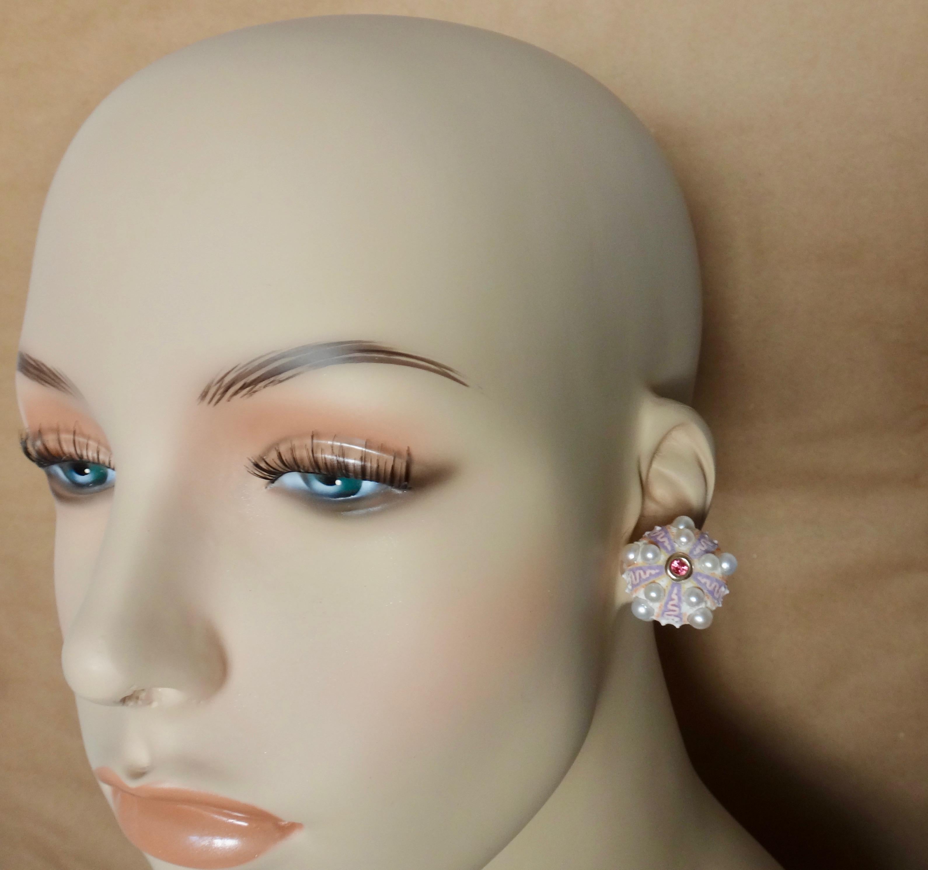 Michael Kneebone Pink Sapphire Akoya Pearl Sea Urchin Button Earrings 1