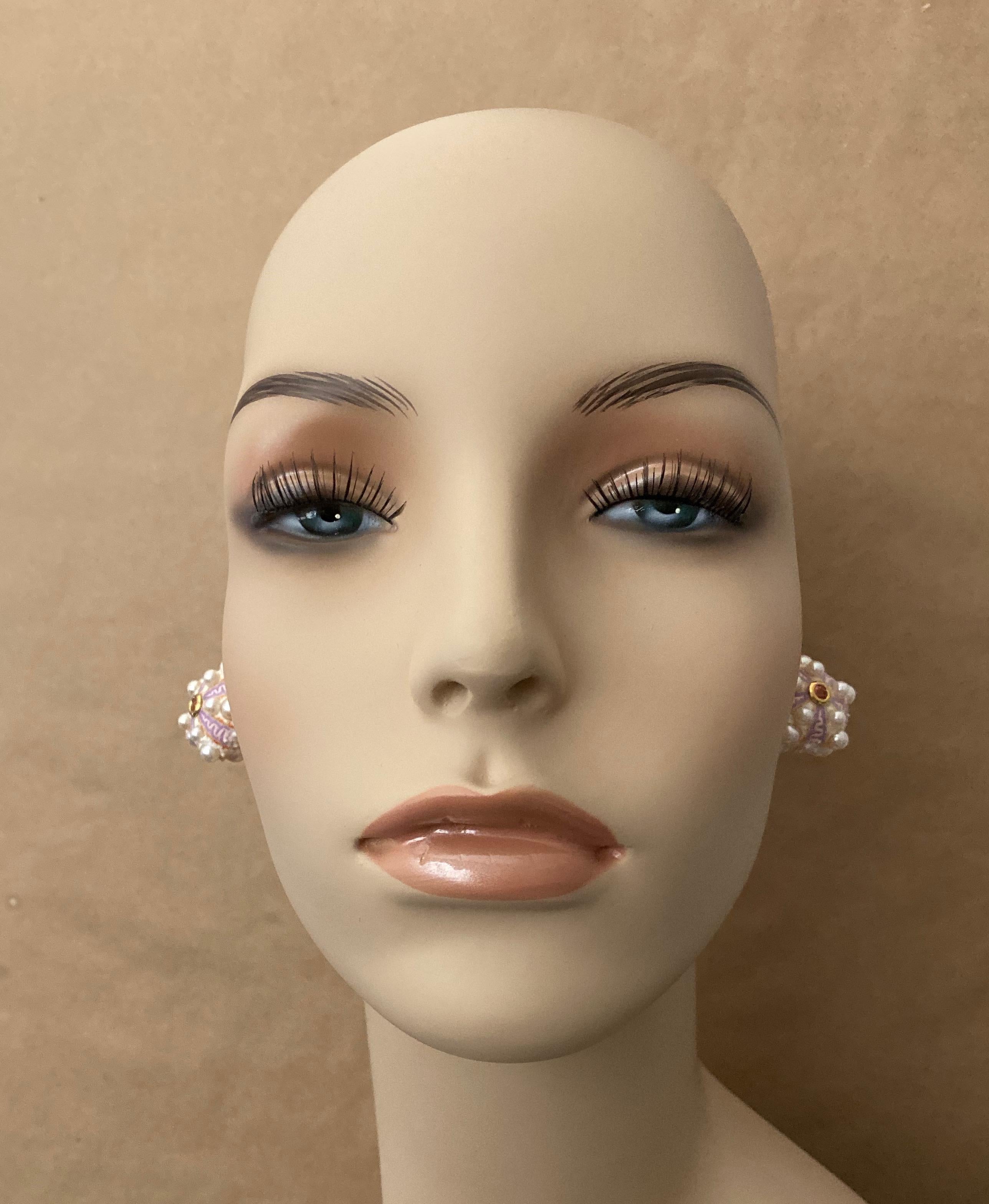 Michael Kneebone Pink Sapphire Akoya Pearl Sea Urchin Button Earrings In New Condition For Sale In Austin, TX