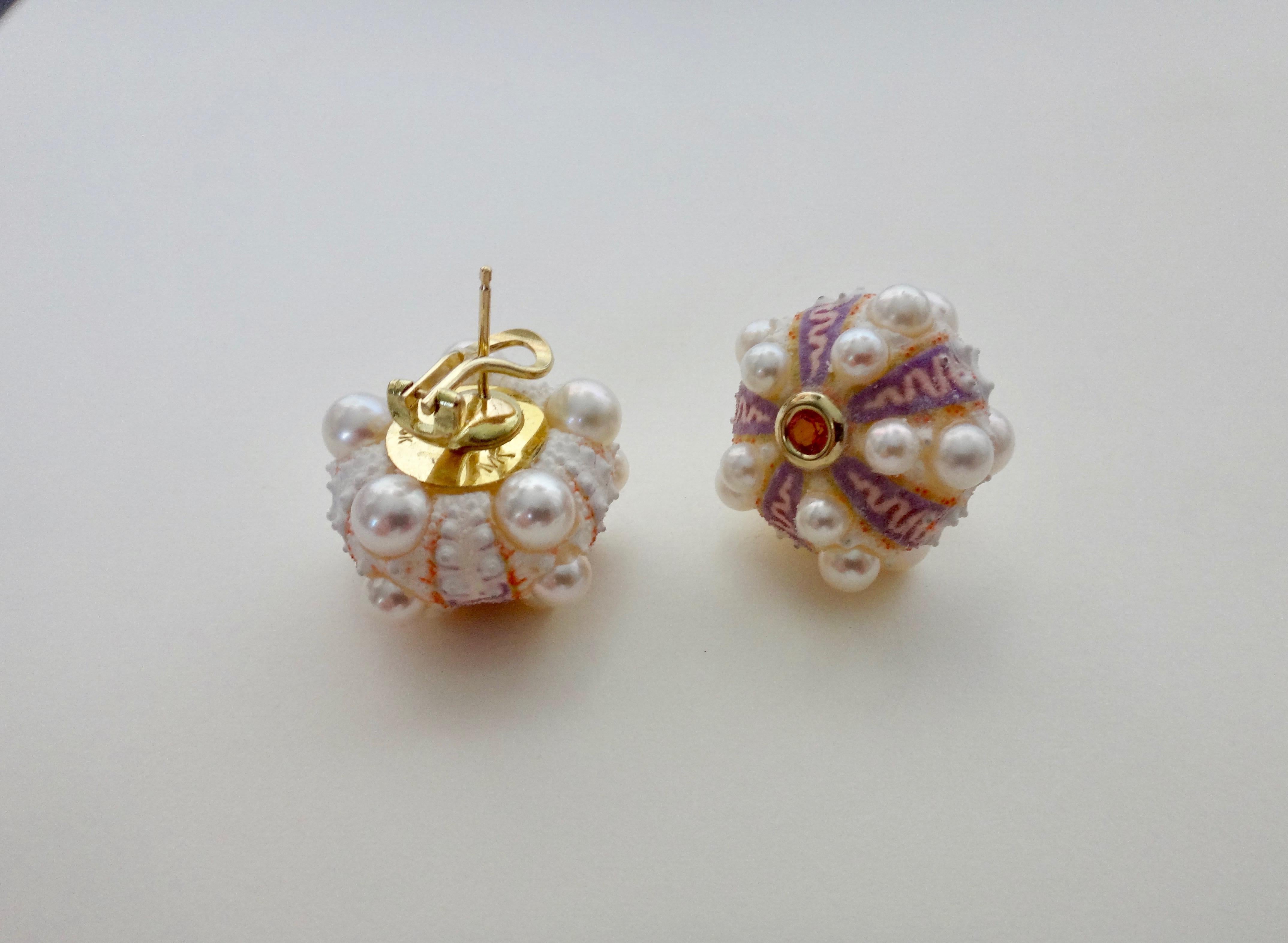 Michael Kneebone Pink Sapphire Akoya Pearl Sea Urchin Button Earrings 2