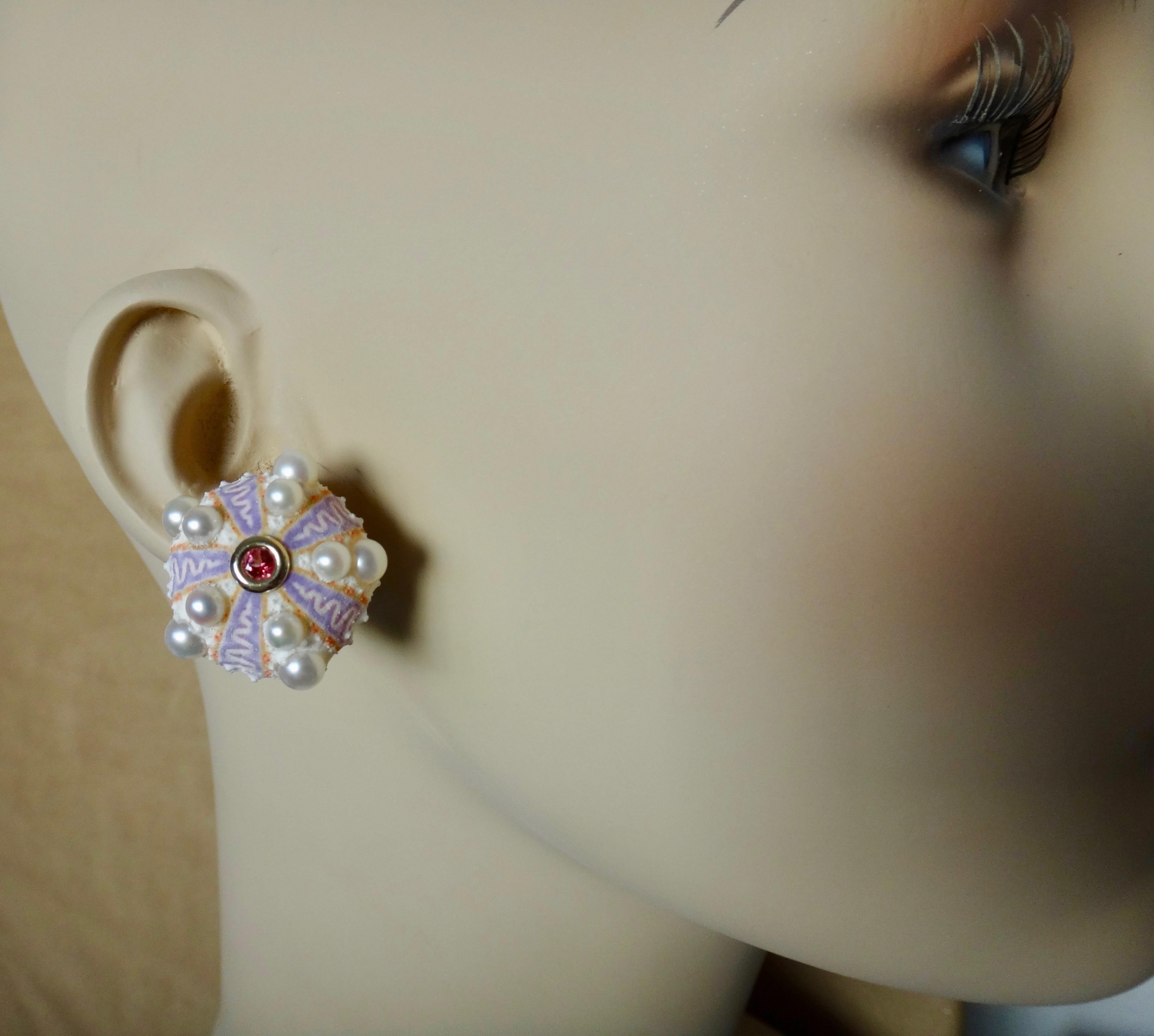 Michael Kneebone Pink Sapphire Akoya Pearl Sea Urchin Button Earrings 3