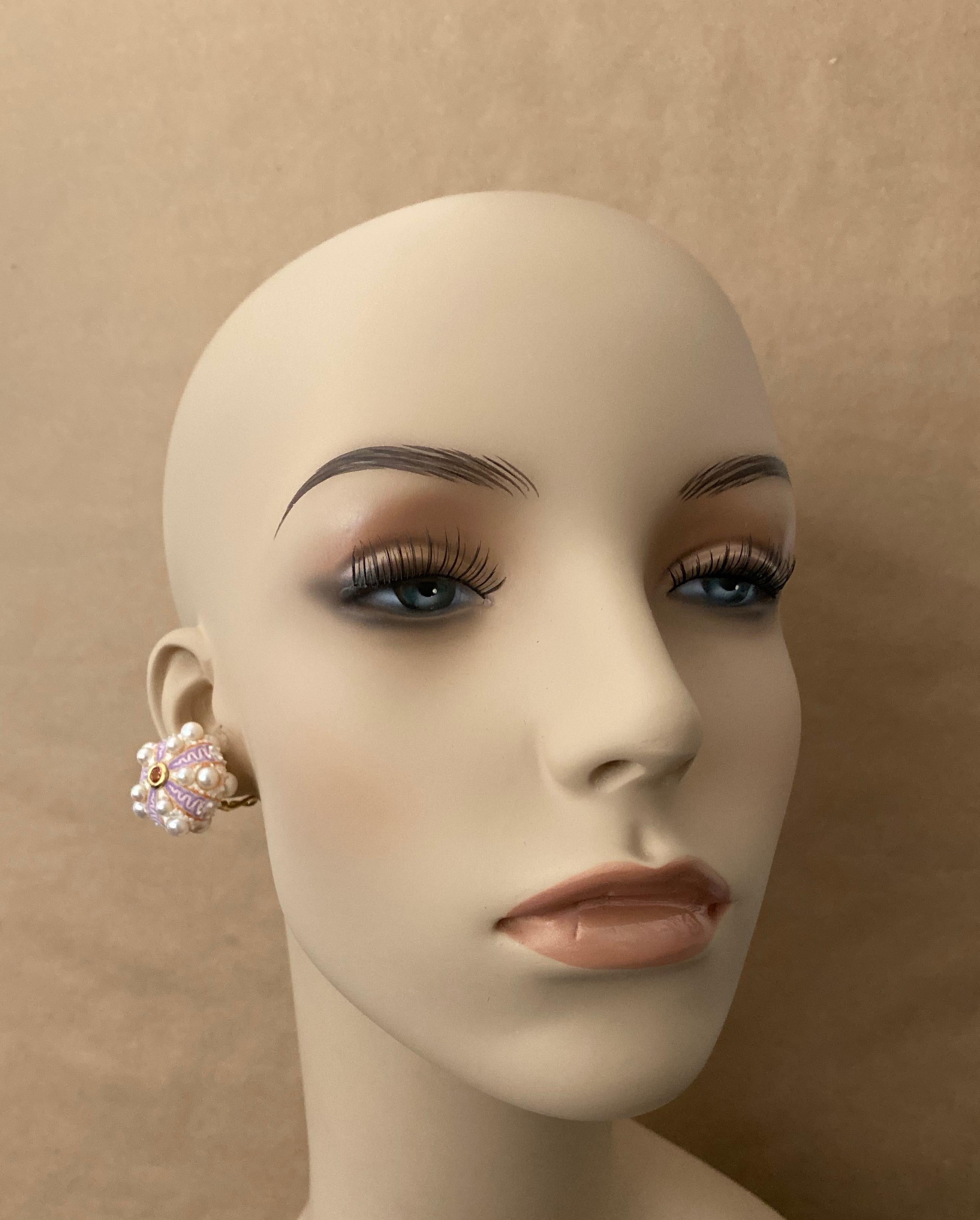 Michael Kneebone Pink Sapphire Akoya Pearl Sea Urchin Button Earrings For Sale 1