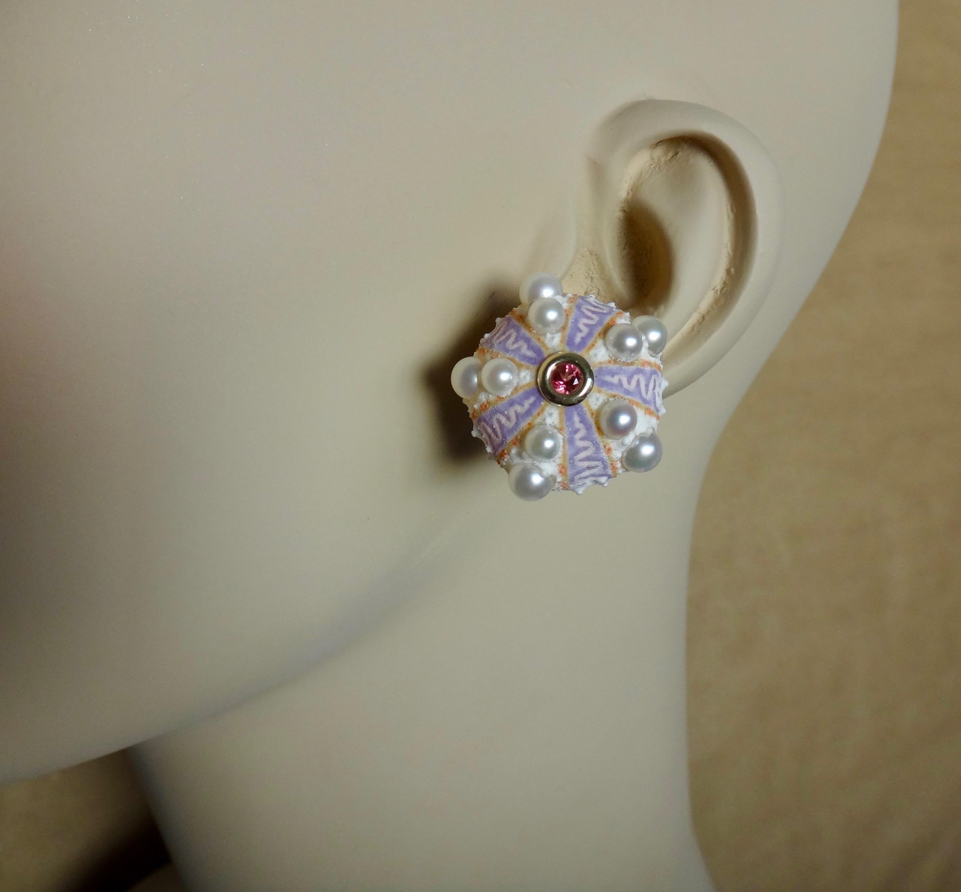 Michael Kneebone Pink Sapphire Akoya Pearl Sea Urchin Button Earrings 4