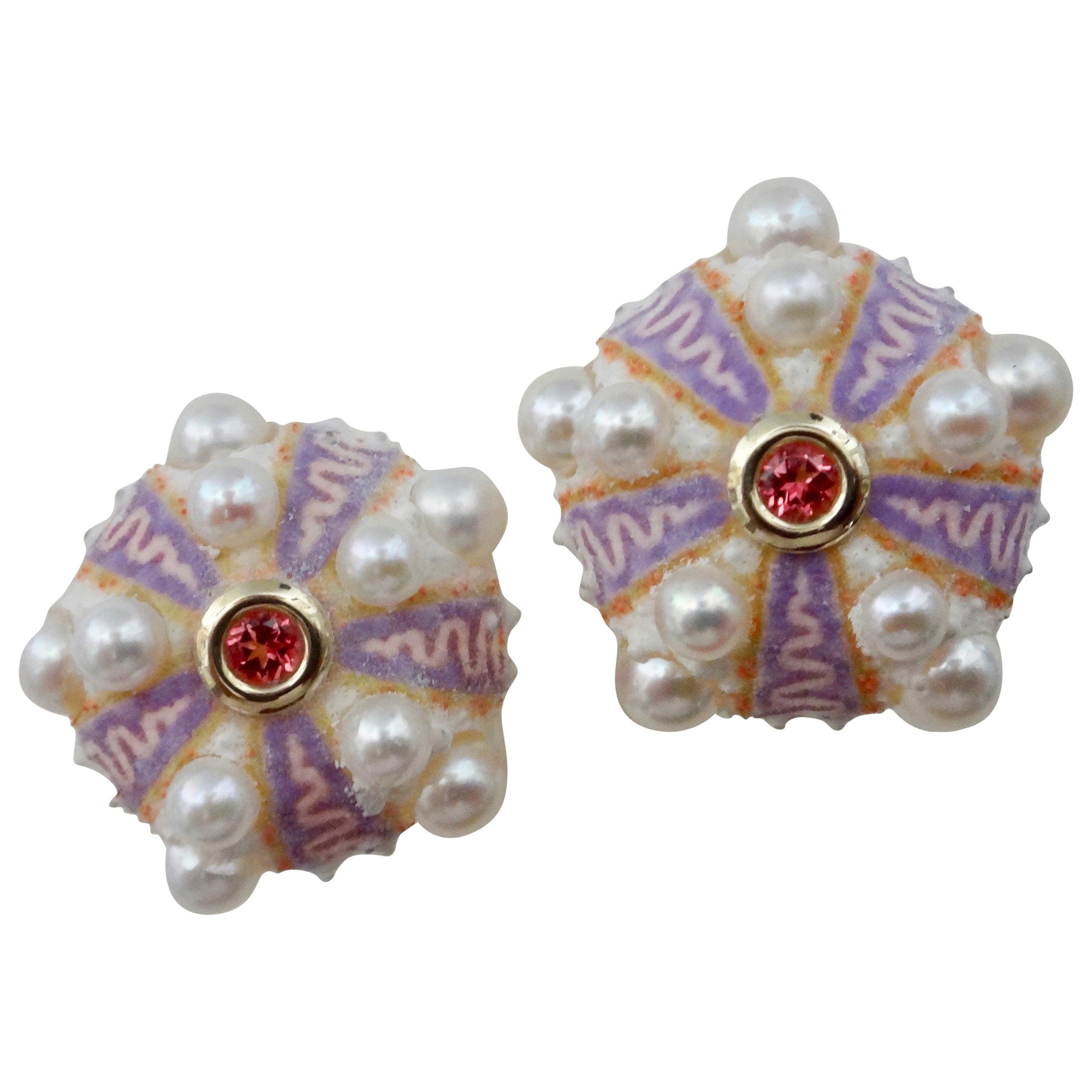 Michael Kneebone Pink Sapphire Akoya Pearl Sea Urchin Button Earrings