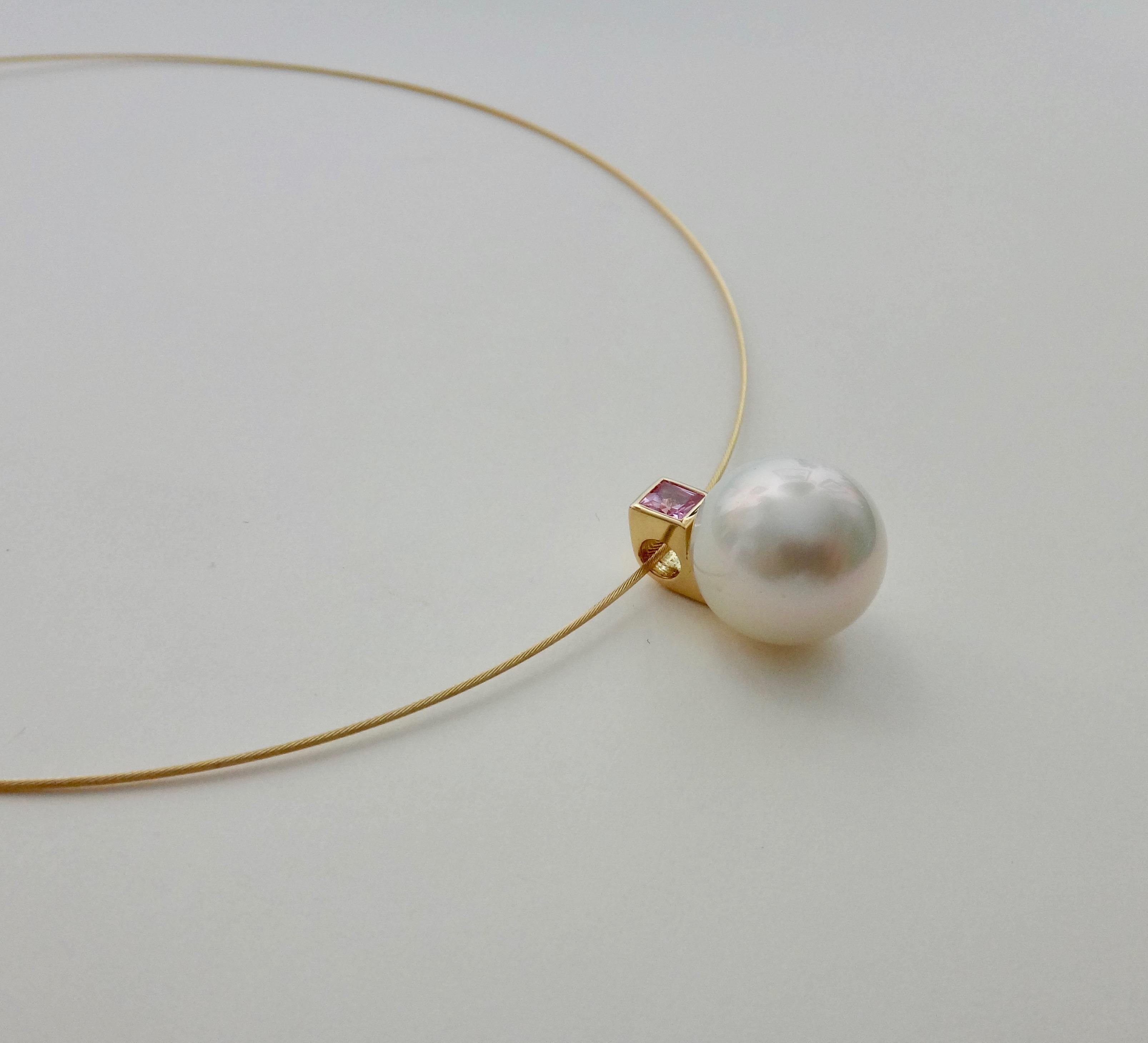 Michael Kneebone Pink Sapphire Paspaley South Seas Pearl Pendant In New Condition For Sale In Austin, TX