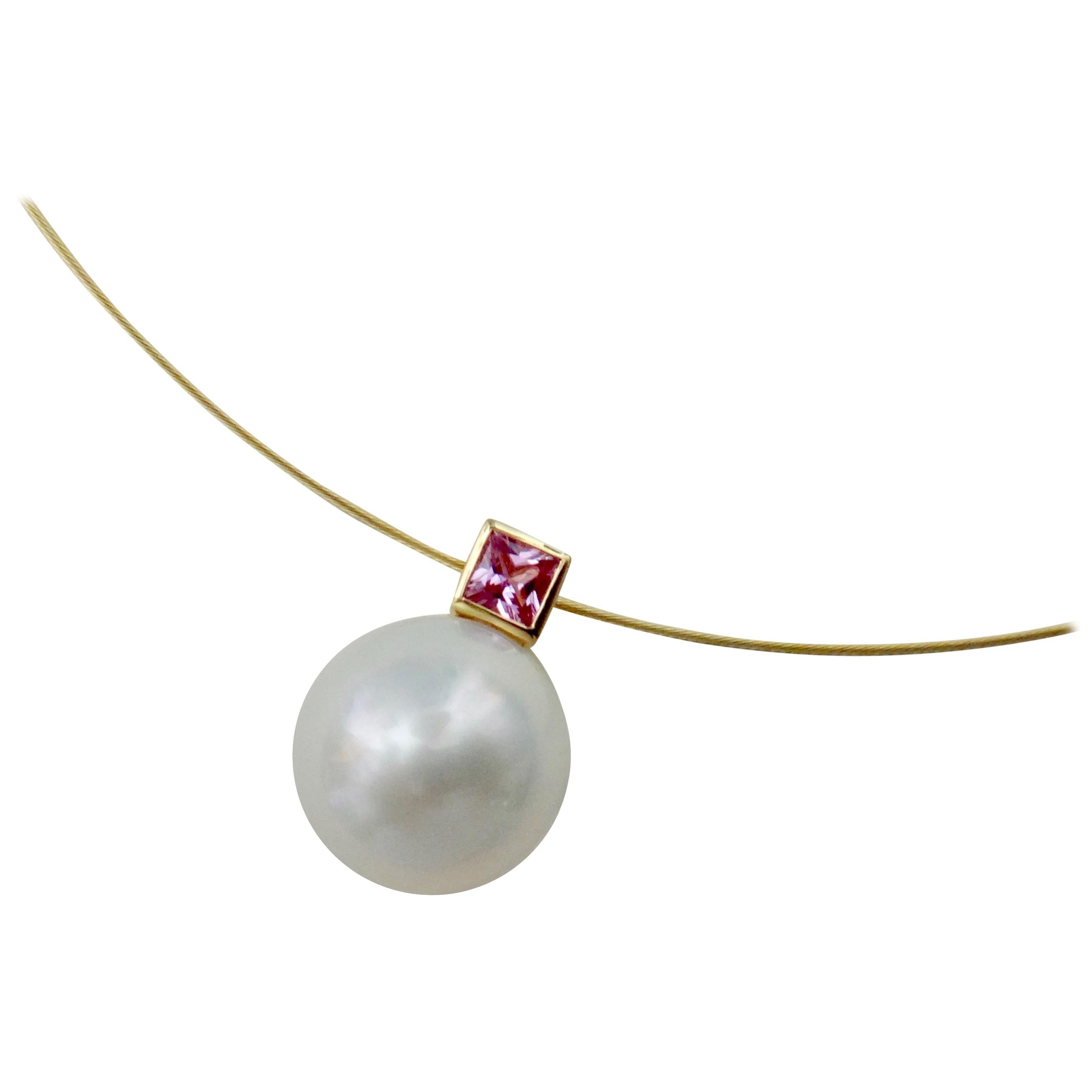 Michael Kneebone Pink Sapphire Paspaley South Seas Pearl Pendant For Sale