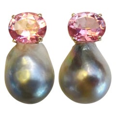 Michael Kneebone Pink Topaz Baroque Tahitian Pearl Earrings