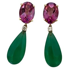 Michael Kneebone Pink Topaz Diamond Green Onyx Dangle Earrings
