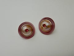 Michael Kneebone Pink Topaz Mabe Pearl Fluorite 18 Karat Gold Button Earrings