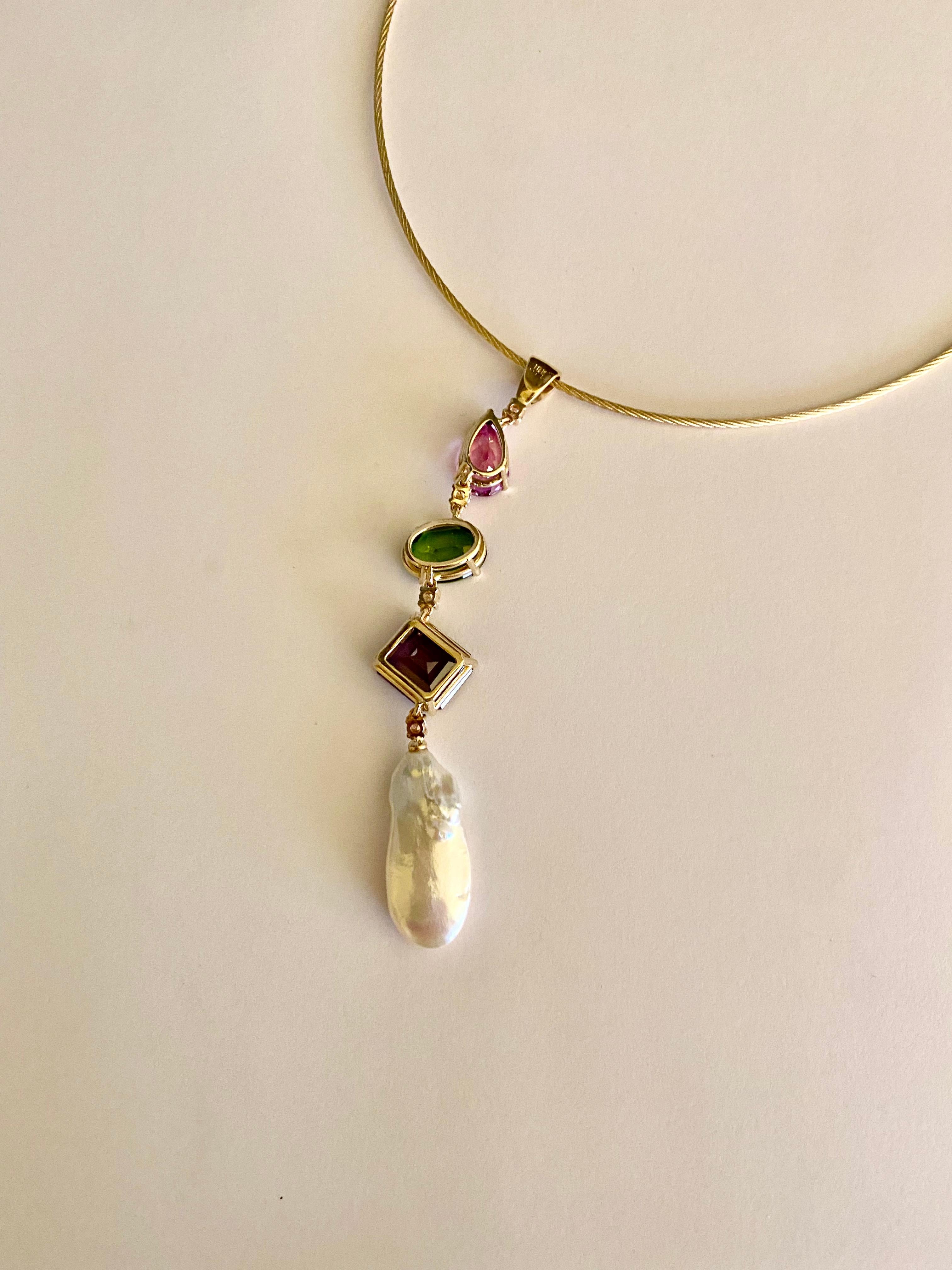 Michael Kneebone Pink Topaz Peridot Amethyst Diamond Pearl Stiletto Pendant For Sale 2