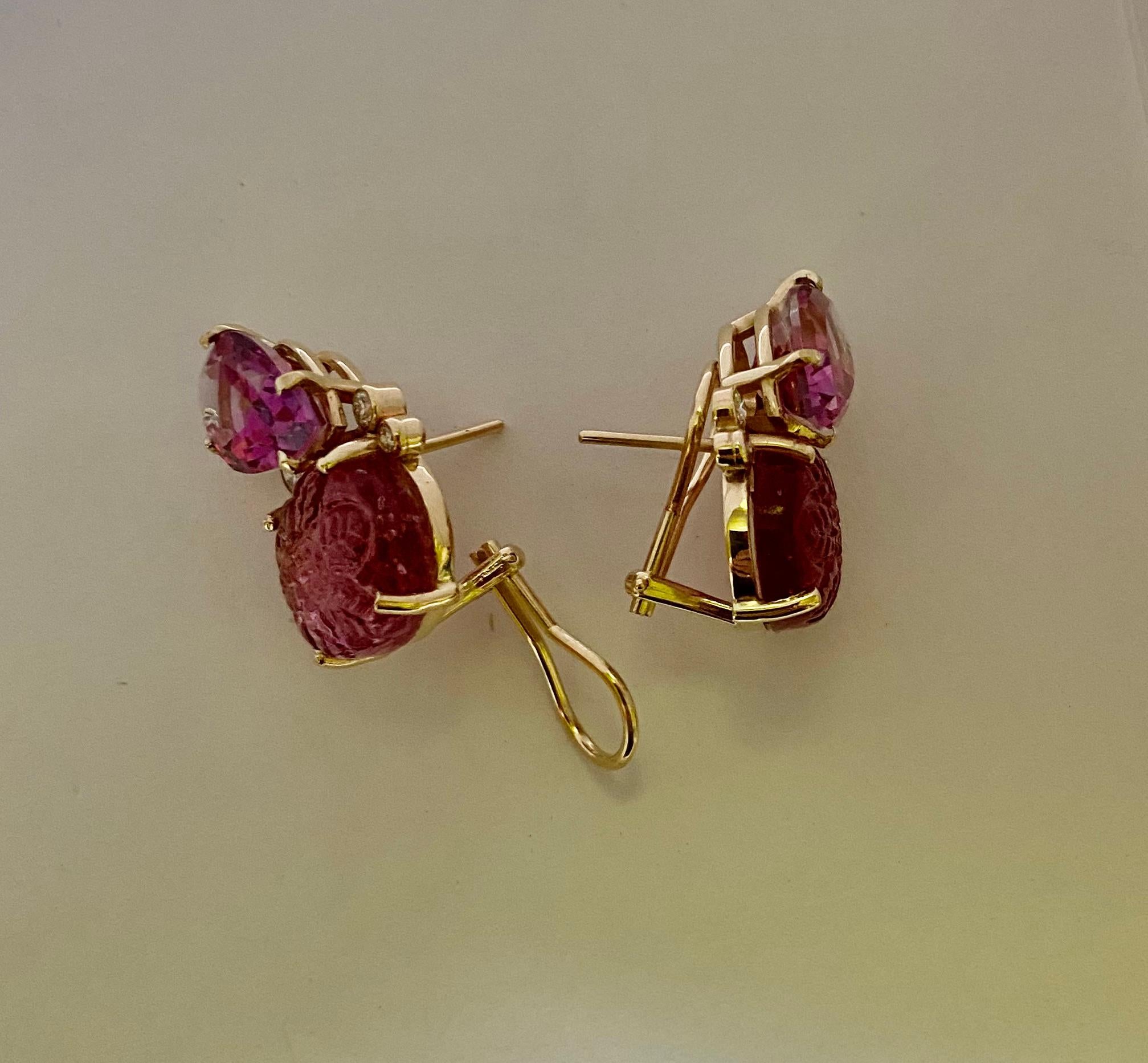 Michael Kneebone Orecchini Due Gemme con Topazio Rosa e Tormalina Rosa e Diamante in vendita 4