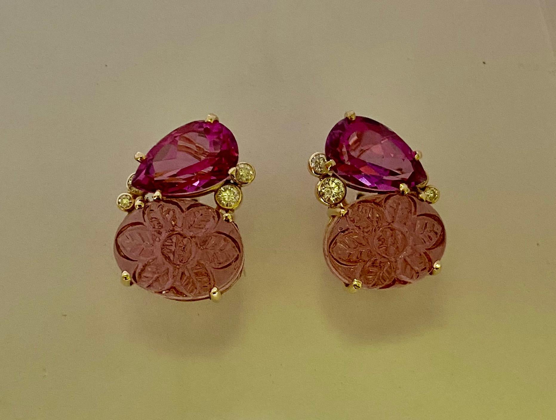 Contemporaneo Michael Kneebone Orecchini Due Gemme con Topazio Rosa e Tormalina Rosa e Diamante in vendita