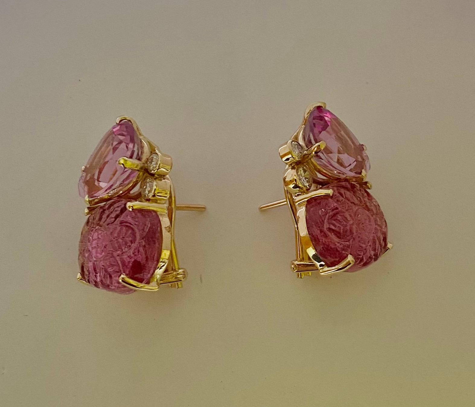 Michael Kneebone Orecchini Due Gemme con Topazio Rosa e Tormalina Rosa e Diamante In condizioni Nuovo in vendita a Austin, TX